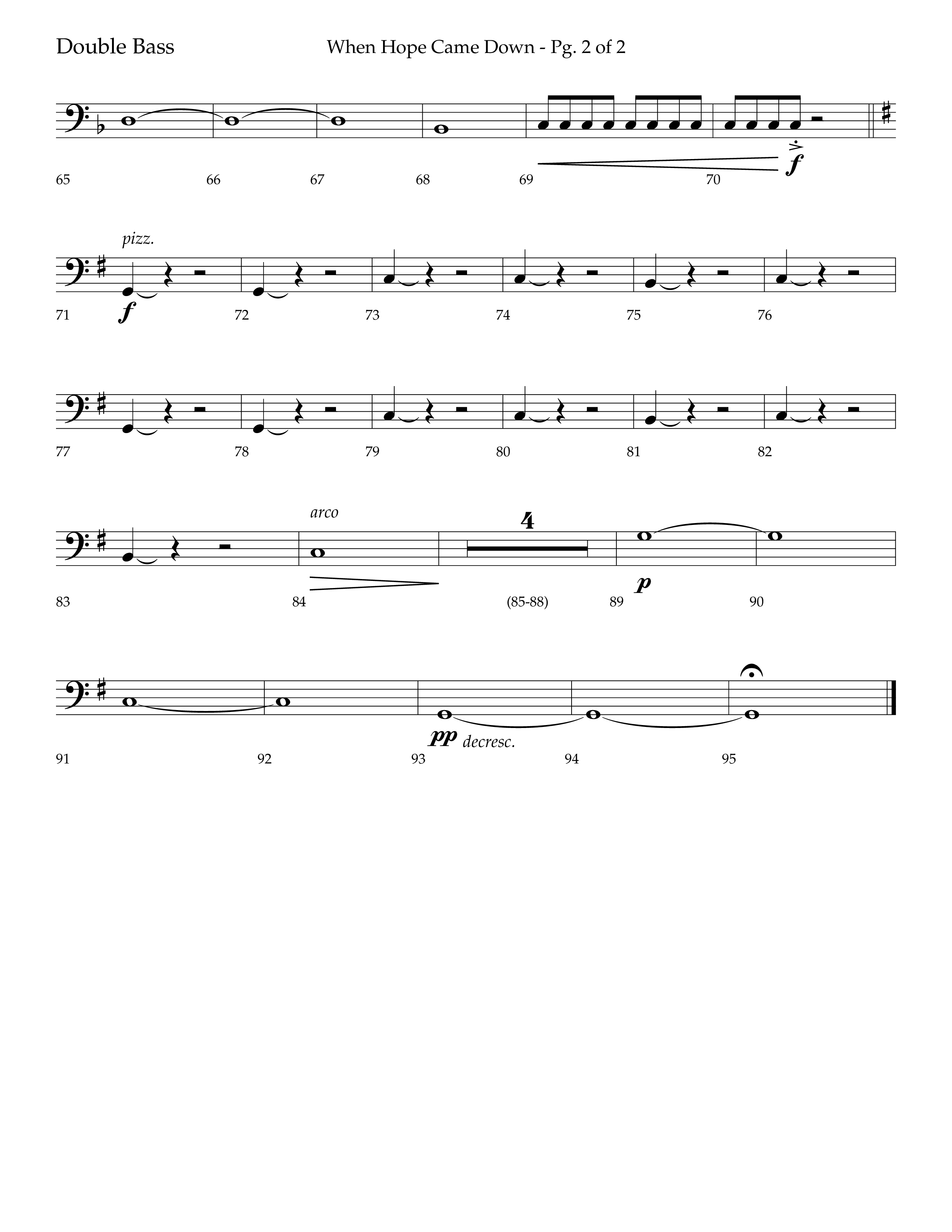 When Hope Came Down (Choral Anthem SATB) Double Bass (Lifeway Choral / Arr. Bradley Knight)
