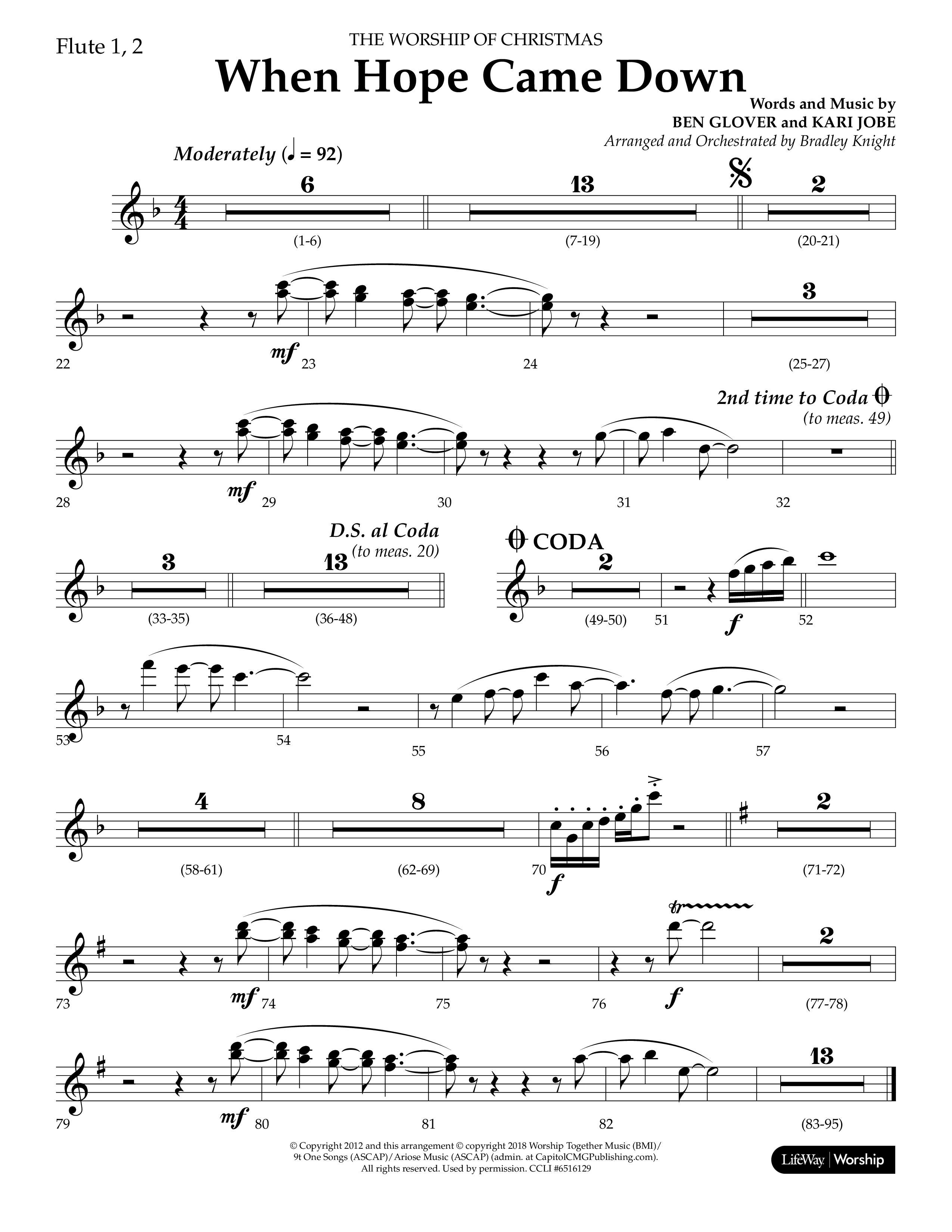 When Hope Came Down (Choral Anthem SATB) Flute 1/2 (Lifeway Choral / Arr. Bradley Knight)
