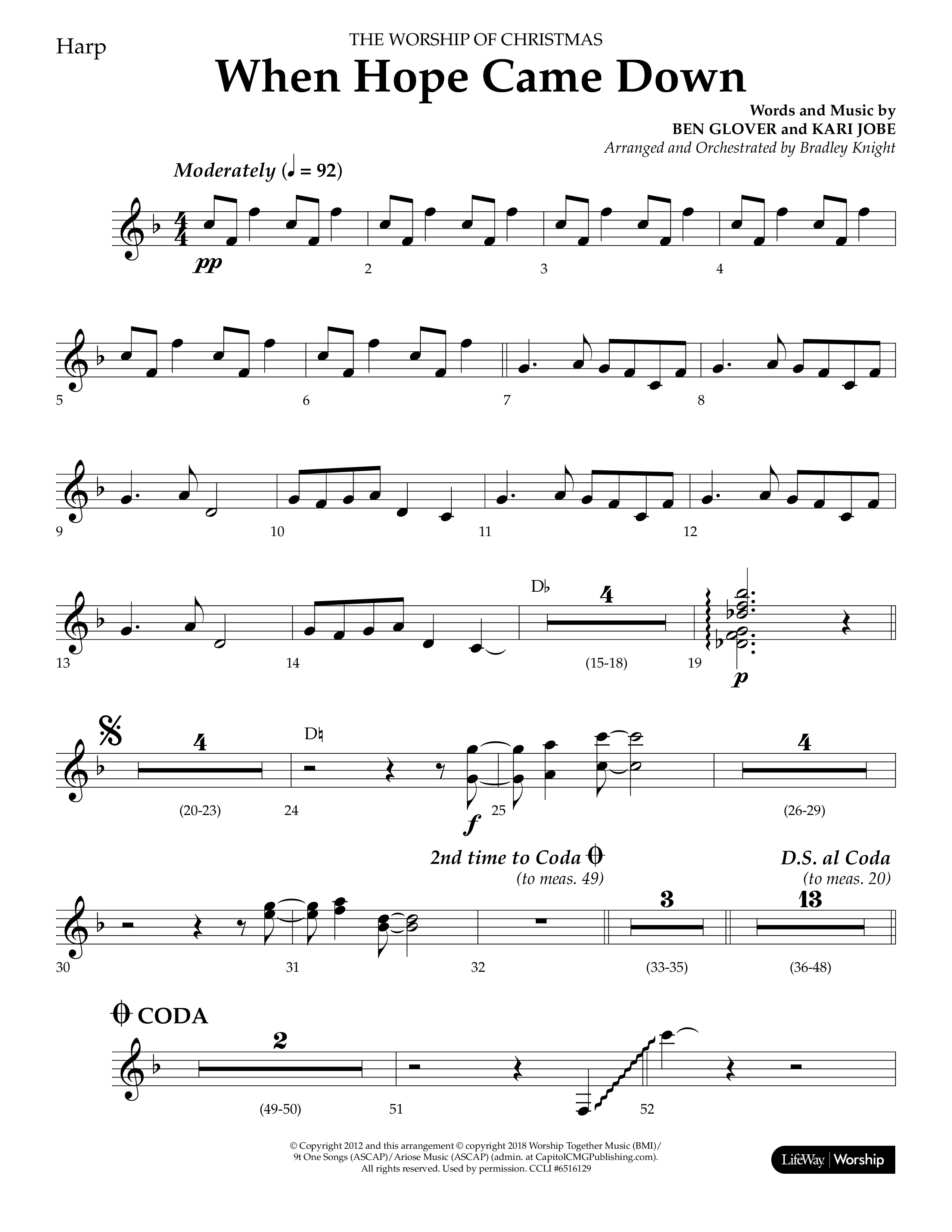 When Hope Came Down (Choral Anthem SATB) Harp (Lifeway Choral / Arr. Bradley Knight)
