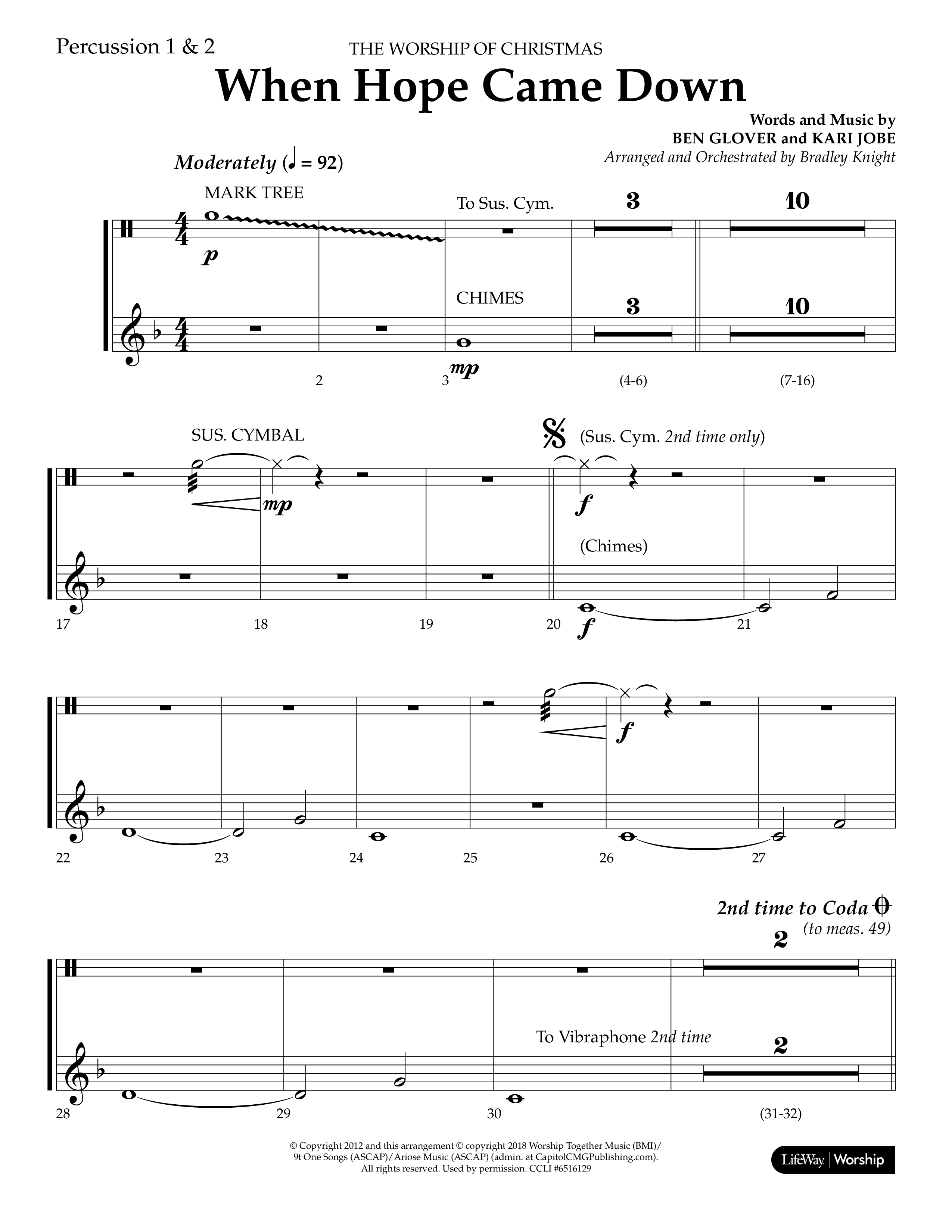When Hope Came Down (Choral Anthem SATB) Percussion 1/2 (Lifeway Choral / Arr. Bradley Knight)