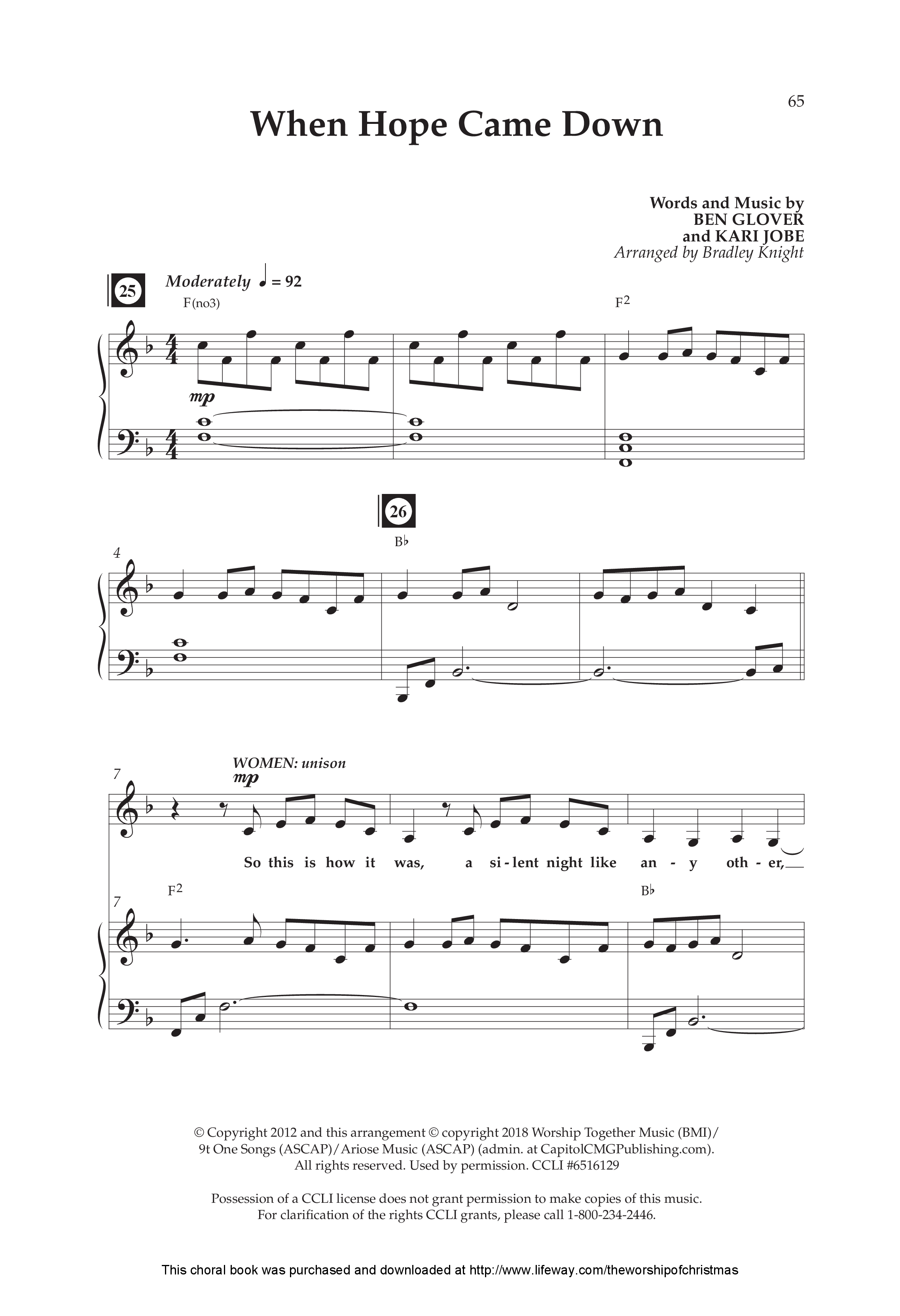 When Hope Came Down (Choral Anthem SATB) Anthem (SATB/Piano) (Lifeway Choral / Arr. Bradley Knight)