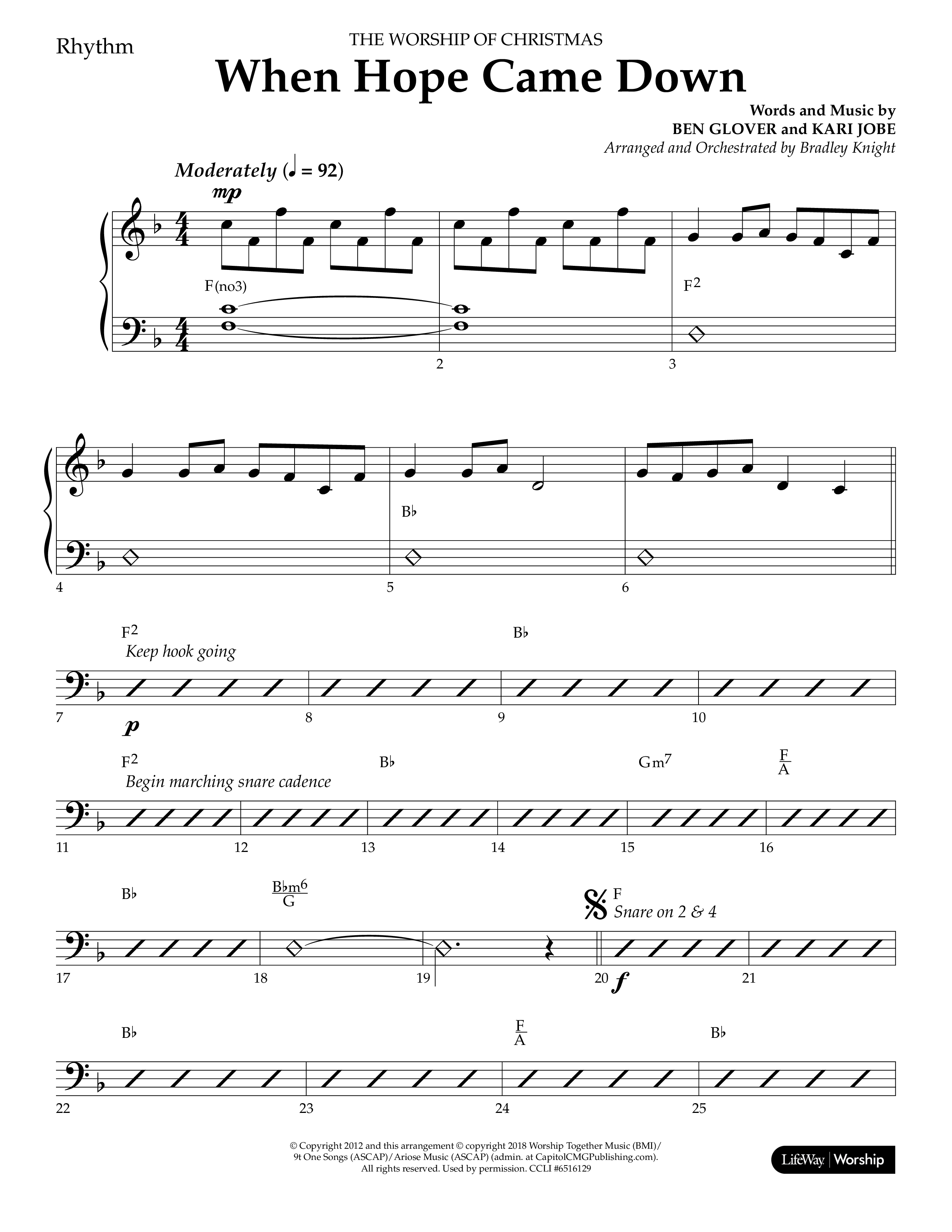 When Hope Came Down (Choral Anthem SATB) Rhythm Chart (Lifeway Choral / Arr. Bradley Knight)