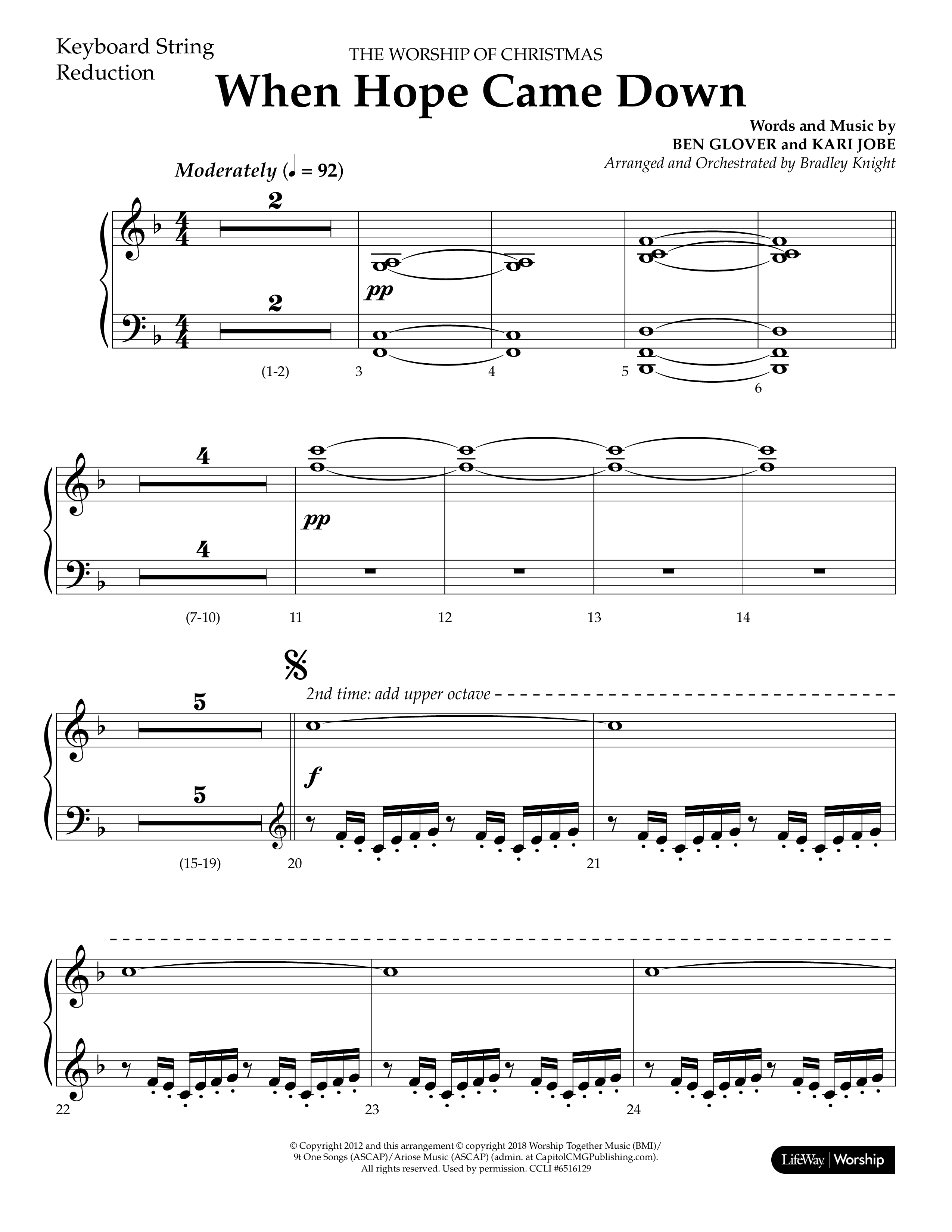 When Hope Came Down (Choral Anthem SATB) String Reduction (Lifeway Choral / Arr. Bradley Knight)