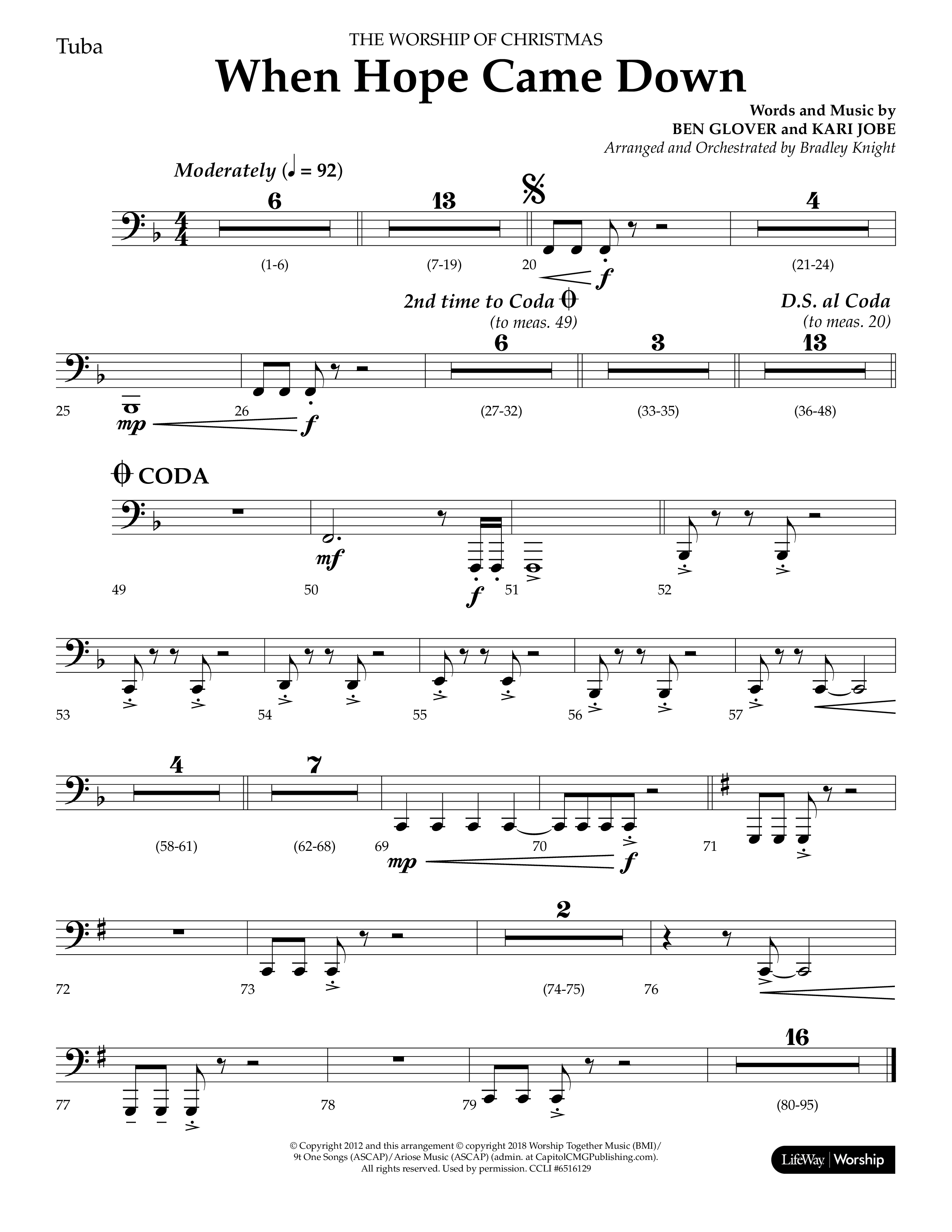 When Hope Came Down (Choral Anthem SATB) Tuba (Lifeway Choral / Arr. Bradley Knight)