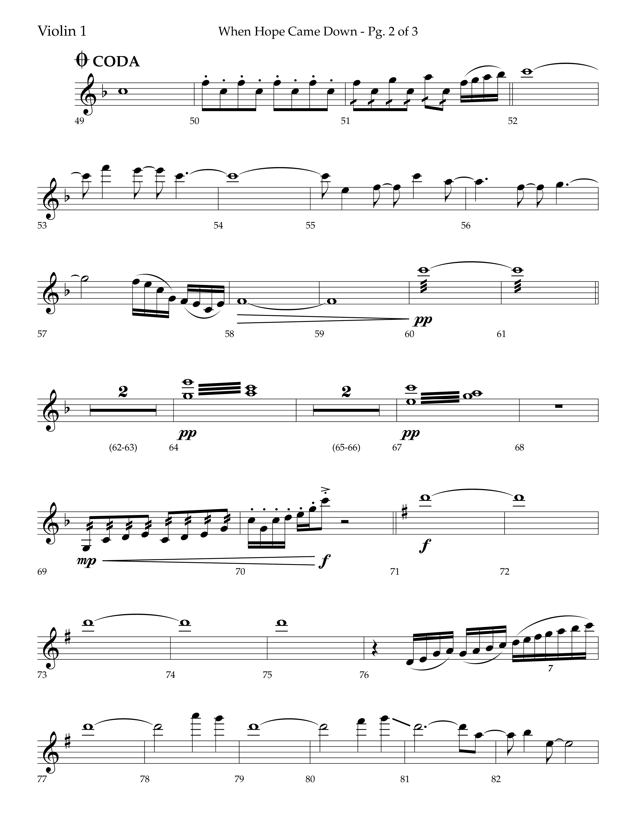 When Hope Came Down (Choral Anthem SATB) Violin 1 (Lifeway Choral / Arr. Bradley Knight)