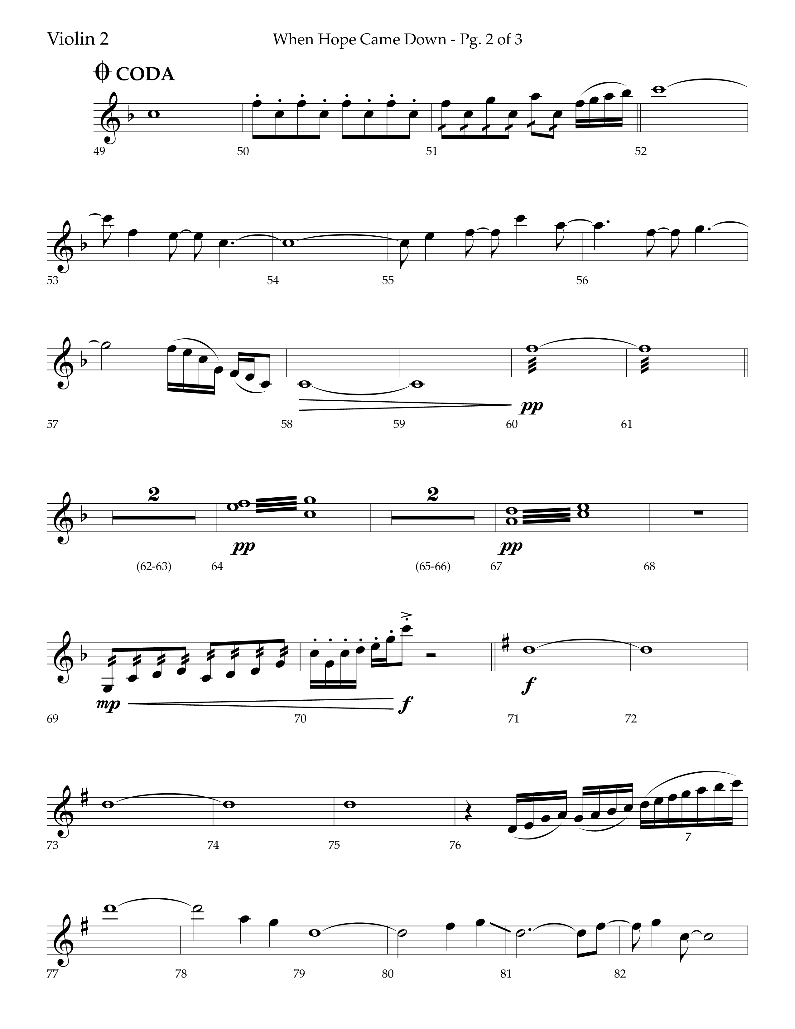 When Hope Came Down (Choral Anthem SATB) Violin 2 (Lifeway Choral / Arr. Bradley Knight)