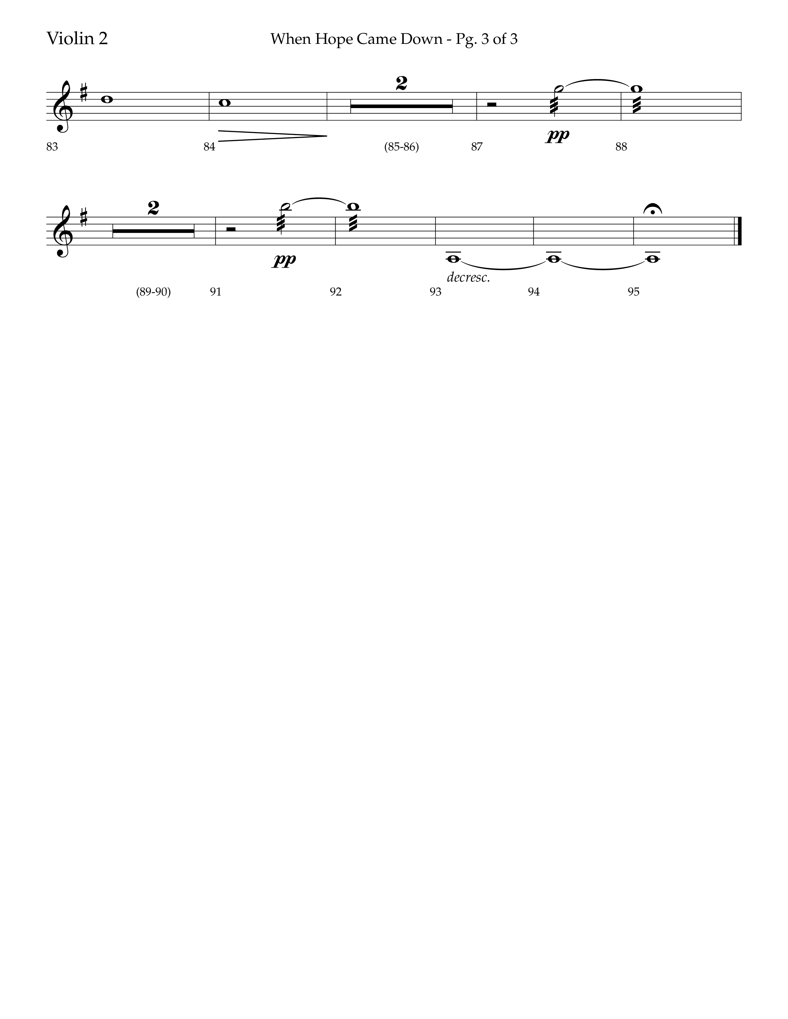 When Hope Came Down (Choral Anthem SATB) Violin 2 (Lifeway Choral / Arr. Bradley Knight)