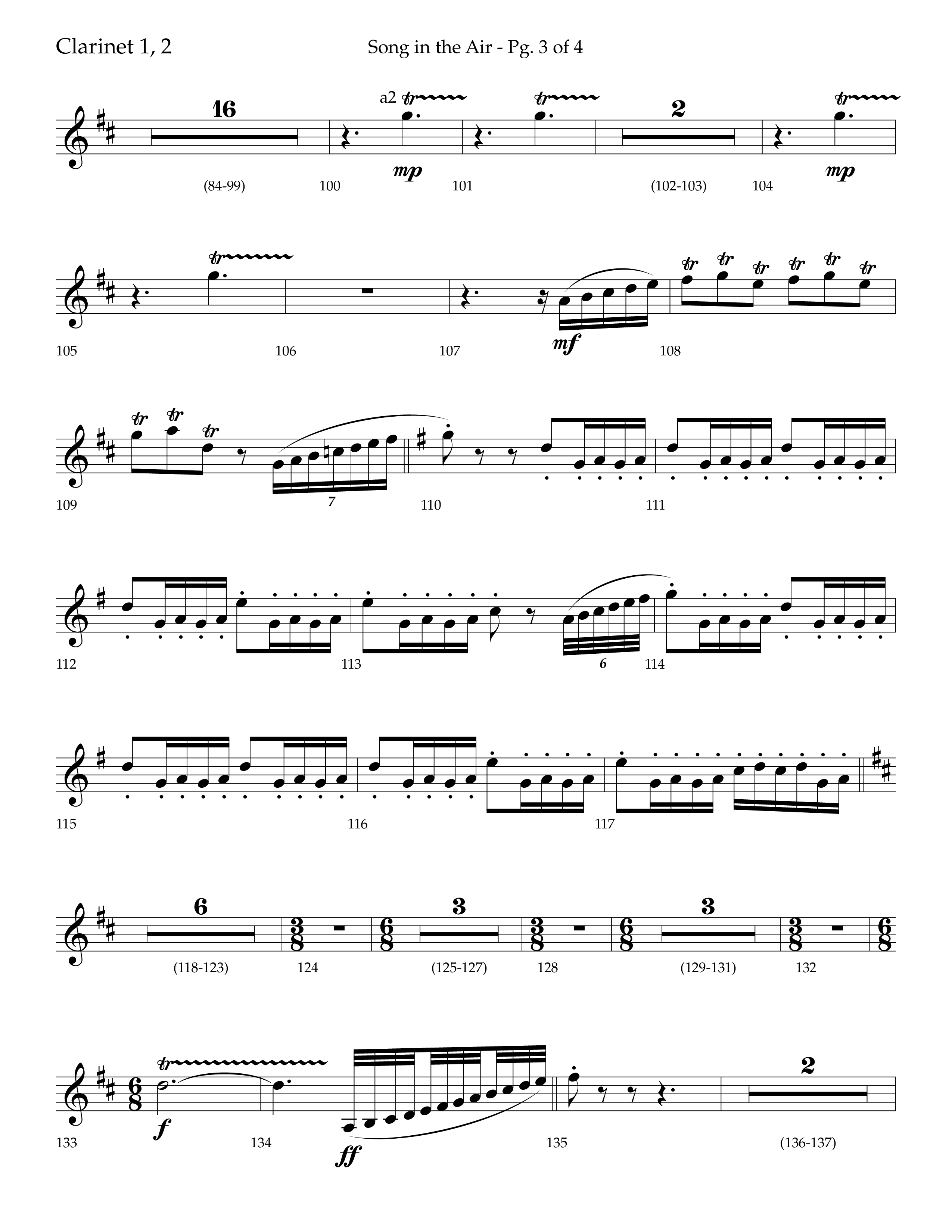 Song in the Air (Choral Anthem SATB) Clarinet 1/2 (Lifeway Choral / Arr. Bradley Knight)