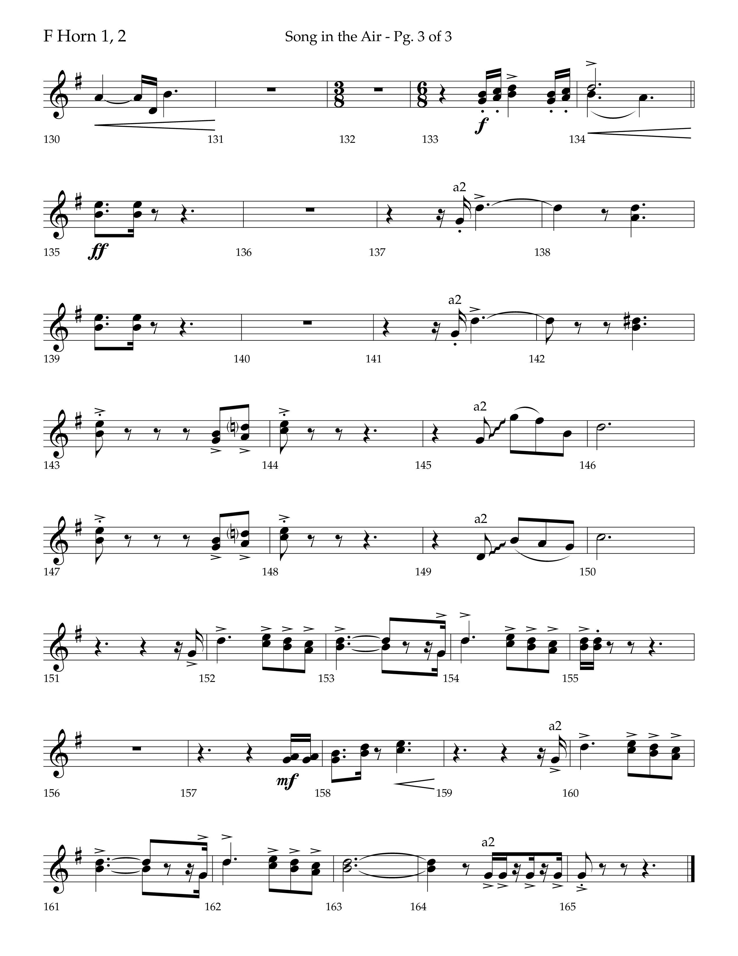 Song in the Air (Choral Anthem SATB) French Horn 1/2 (Lifeway Choral / Arr. Bradley Knight)
