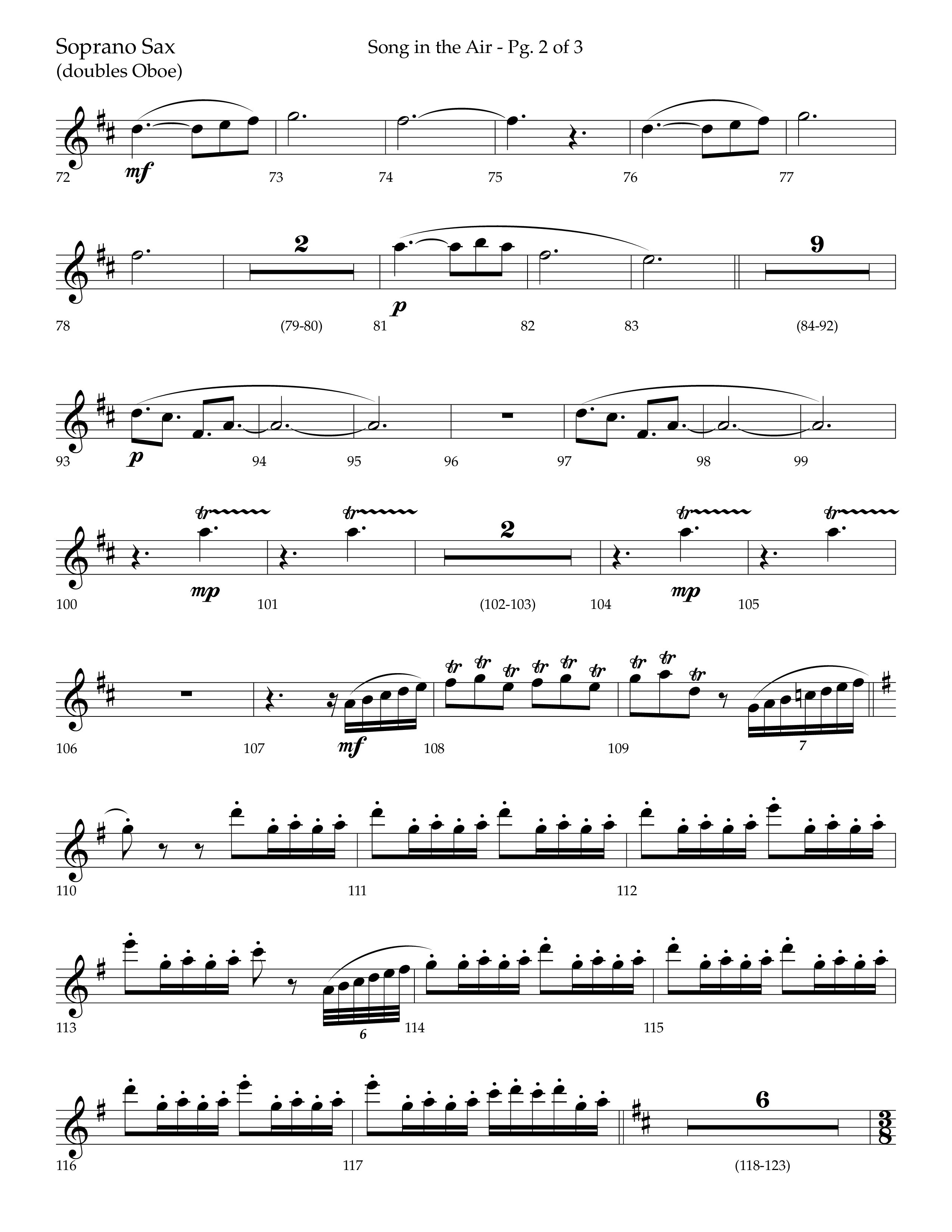 Song in the Air (Choral Anthem SATB) Soprano Sax (Lifeway Choral / Arr. Bradley Knight)