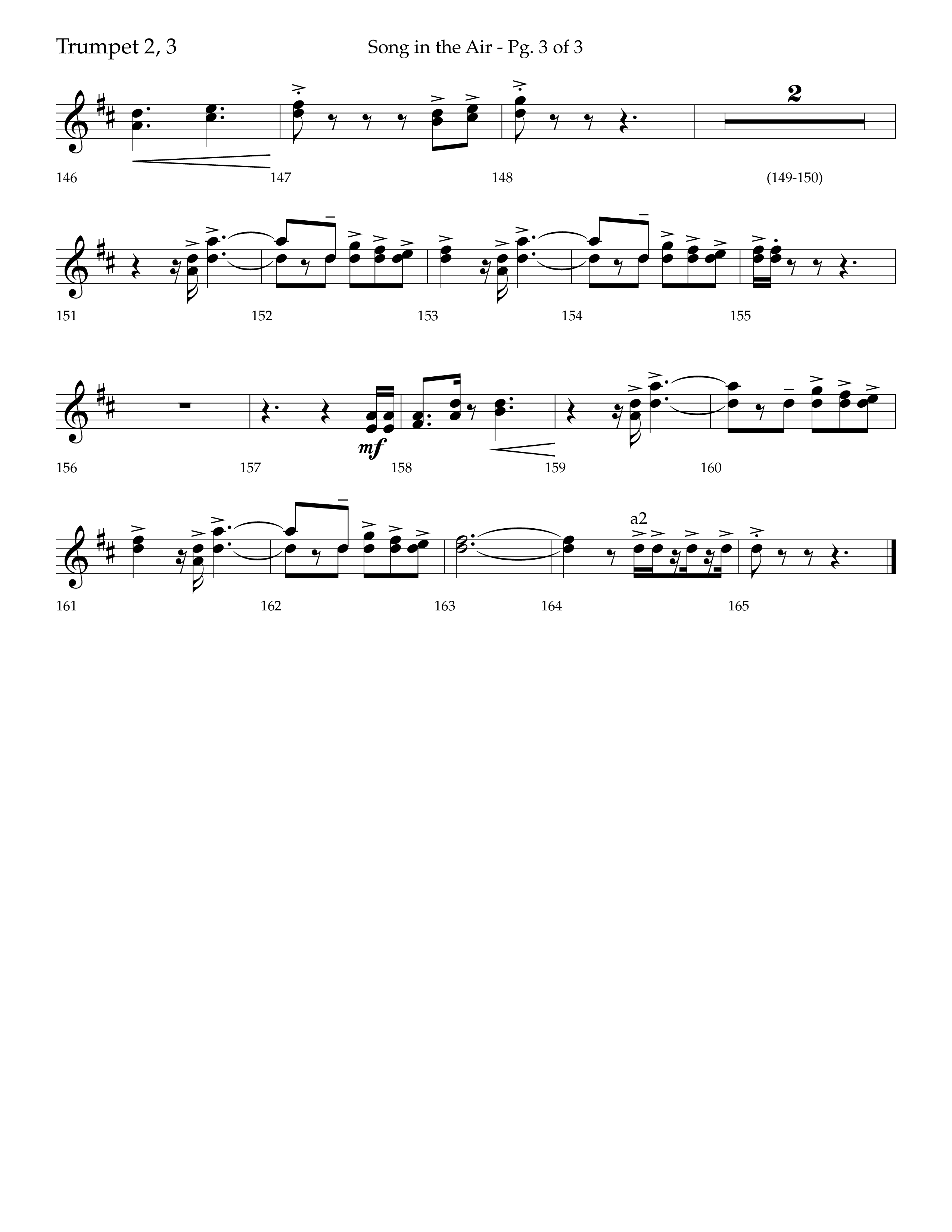 Song in the Air (Choral Anthem SATB) Trumpet 2/3 (Lifeway Choral / Arr. Bradley Knight)