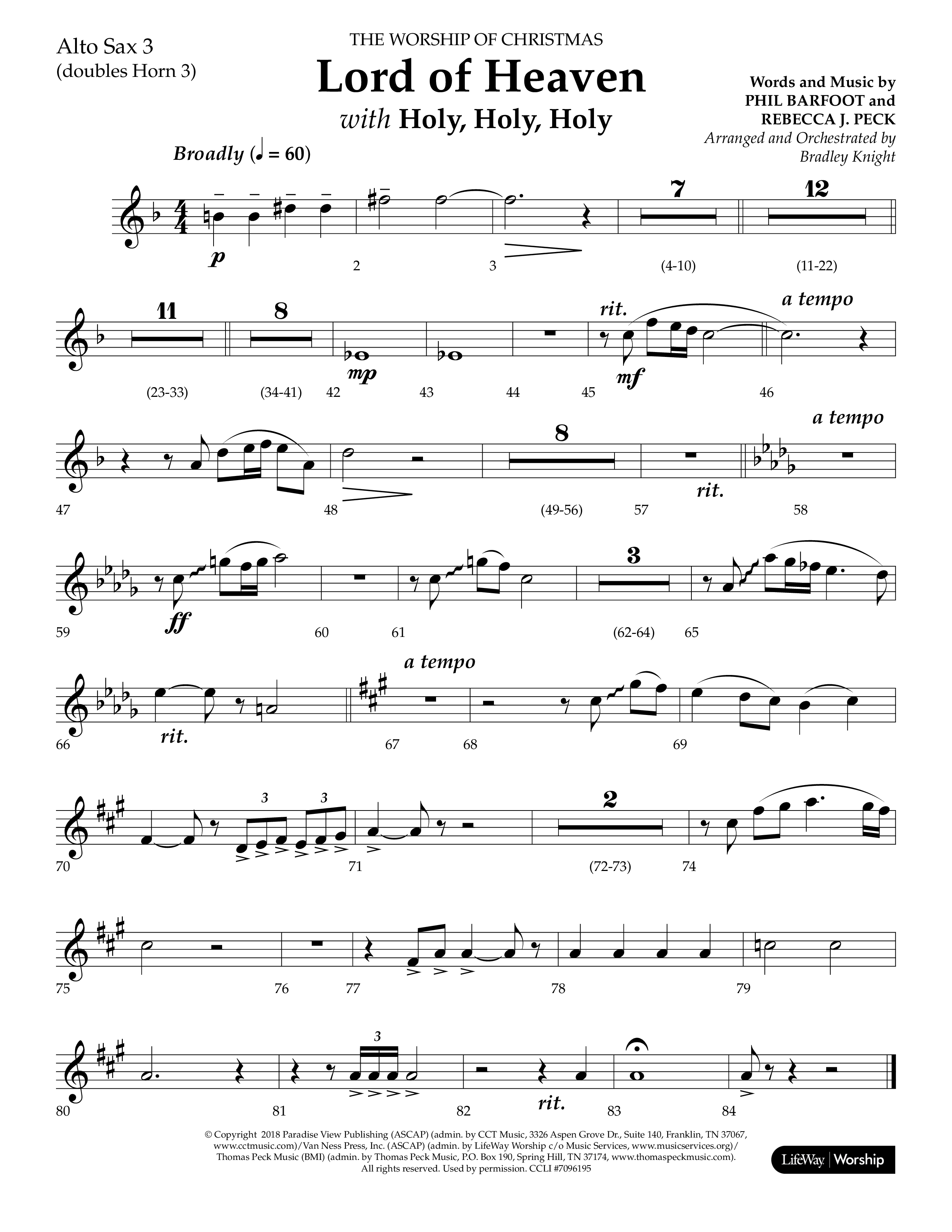 Lord of Heaven (with Holy, Holy, Holy) (Choral Anthem SATB) Alto Sax (Lifeway Choral / Arr. Bradley Knight)