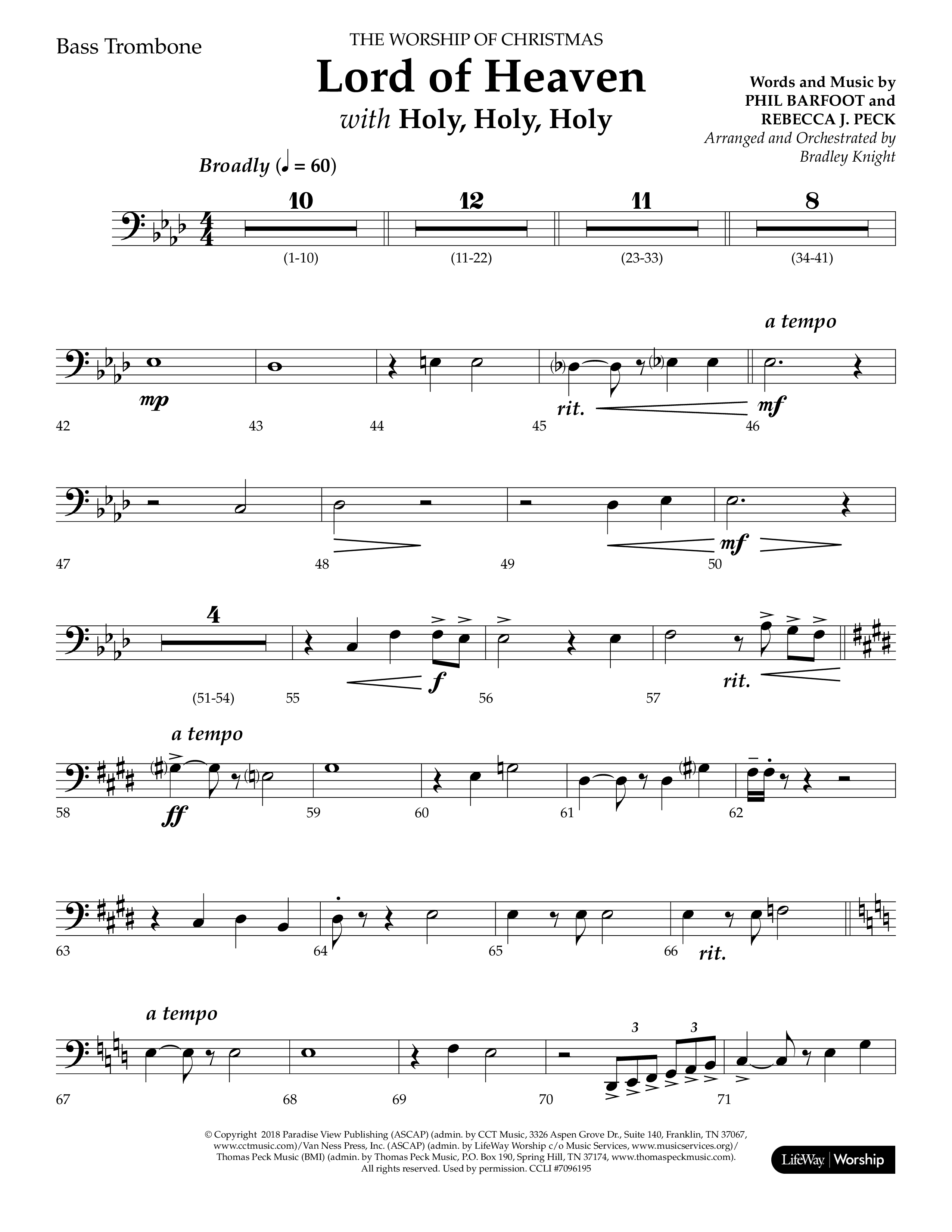 Lord of Heaven (with Holy, Holy, Holy) (Choral Anthem SATB) Bass Trombone (Lifeway Choral / Arr. Bradley Knight)