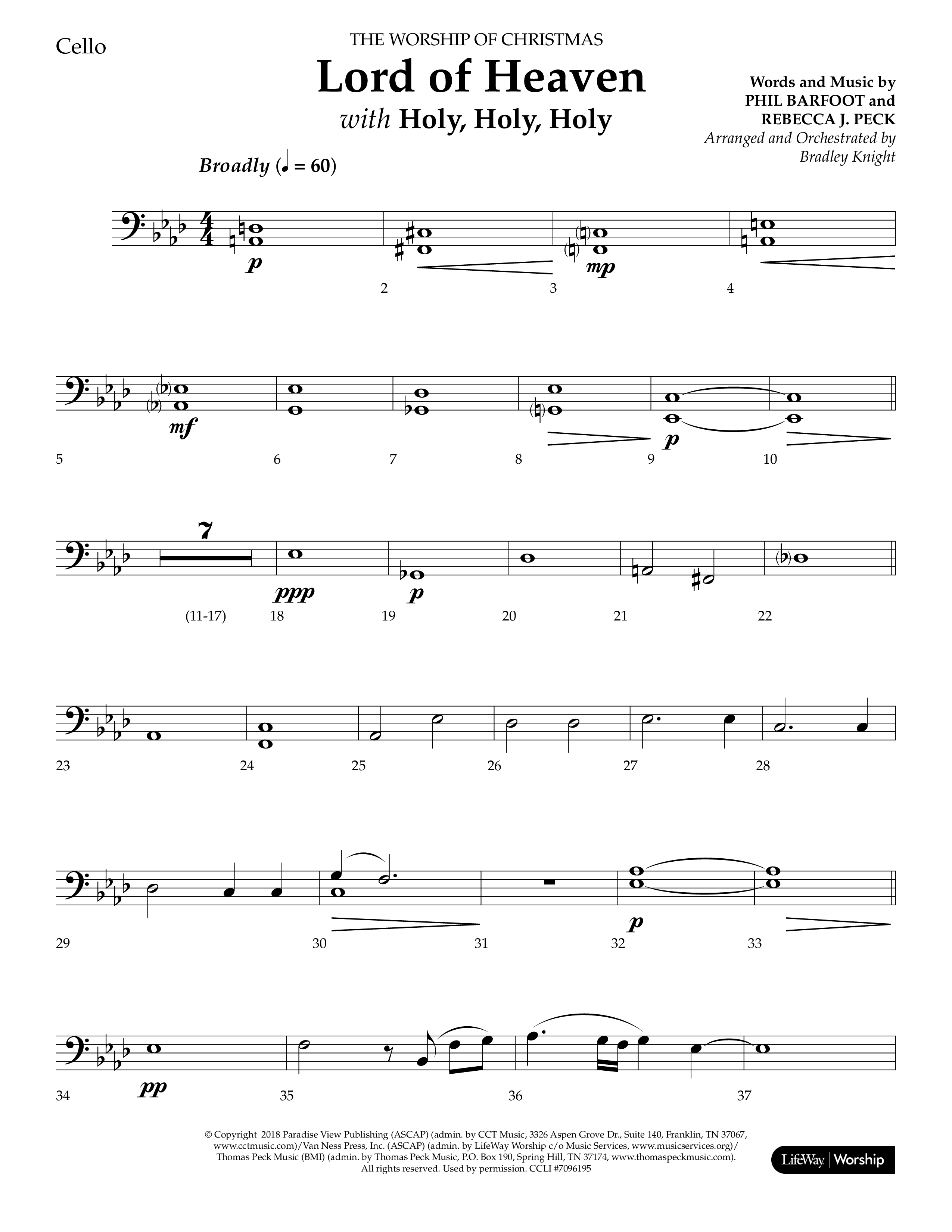 Lord of Heaven (with Holy, Holy, Holy) (Choral Anthem SATB) Cello (Lifeway Choral / Arr. Bradley Knight)