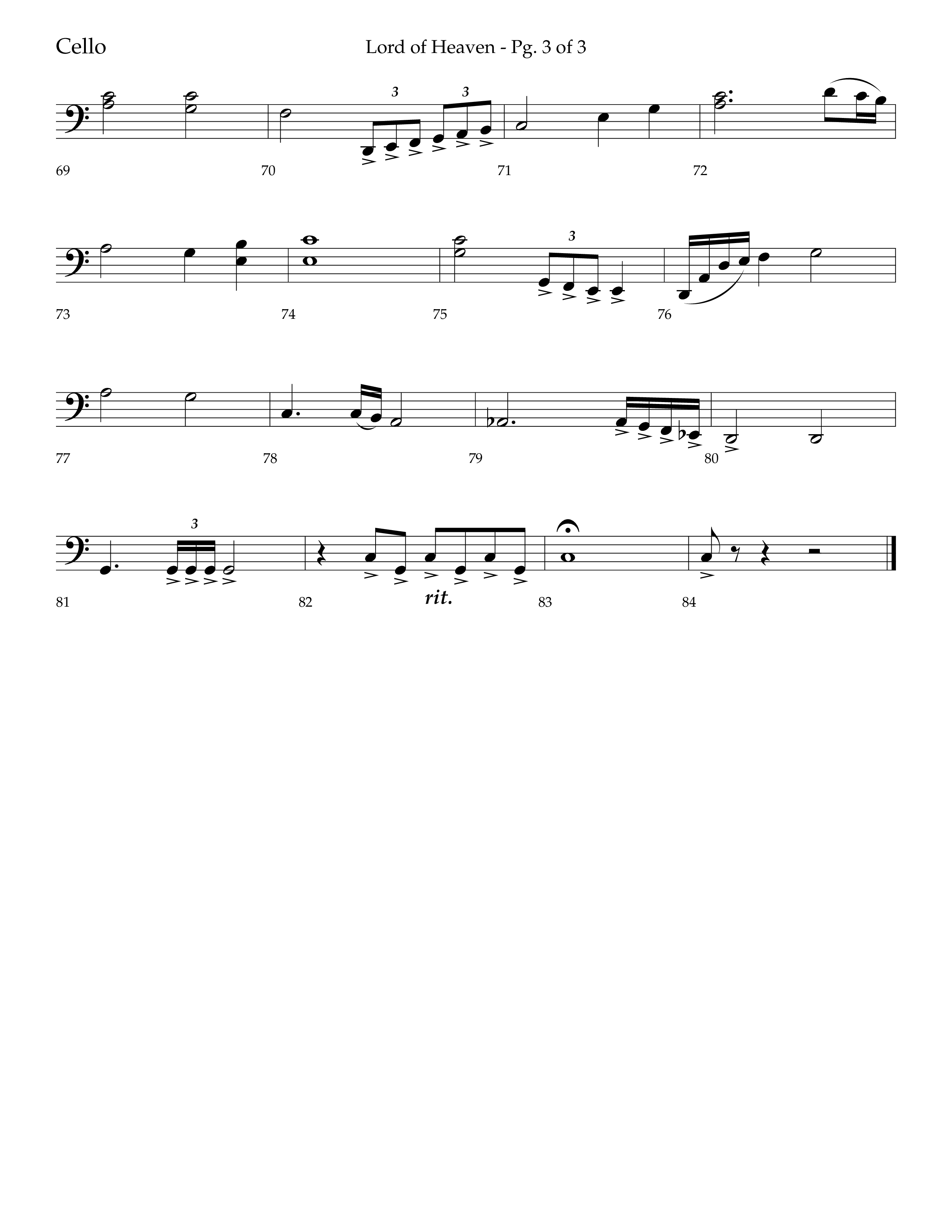 Lord of Heaven (with Holy, Holy, Holy) (Choral Anthem SATB) Cello (Lifeway Choral / Arr. Bradley Knight)