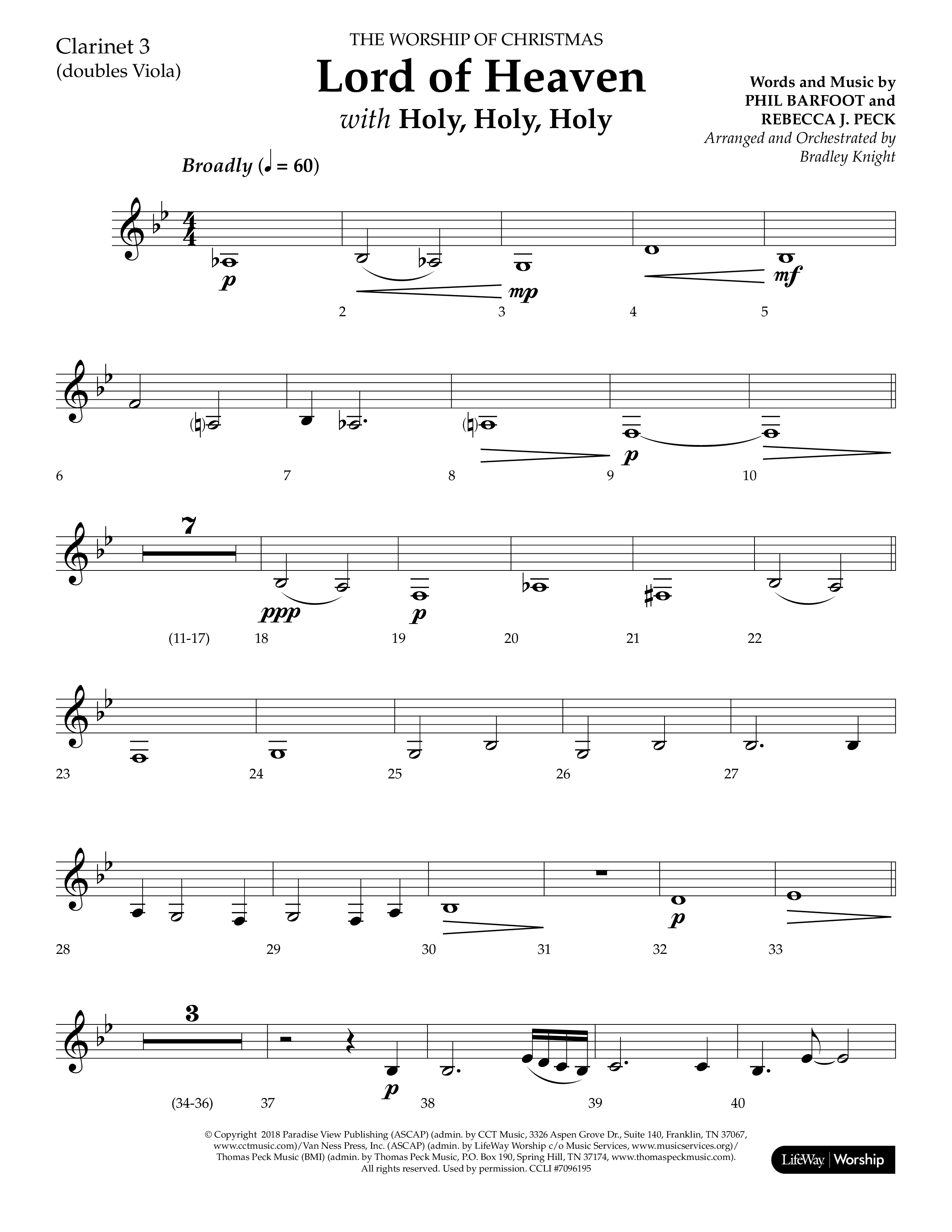 Lord of Heaven (with Holy, Holy, Holy) (Choral Anthem SATB) Clarinet 3 (Lifeway Choral / Arr. Bradley Knight)