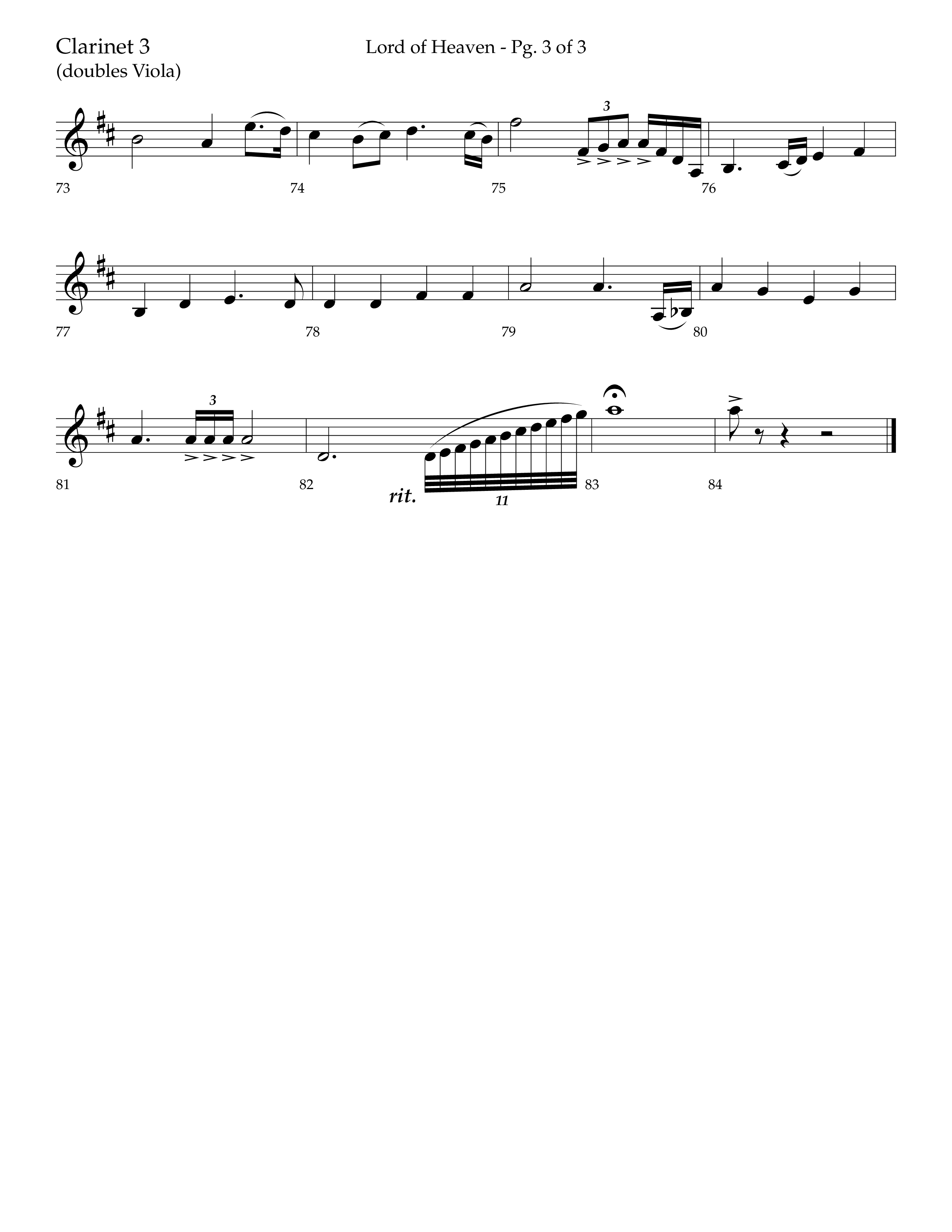 Lord of Heaven (with Holy, Holy, Holy) (Choral Anthem SATB) Clarinet 3 (Lifeway Choral / Arr. Bradley Knight)