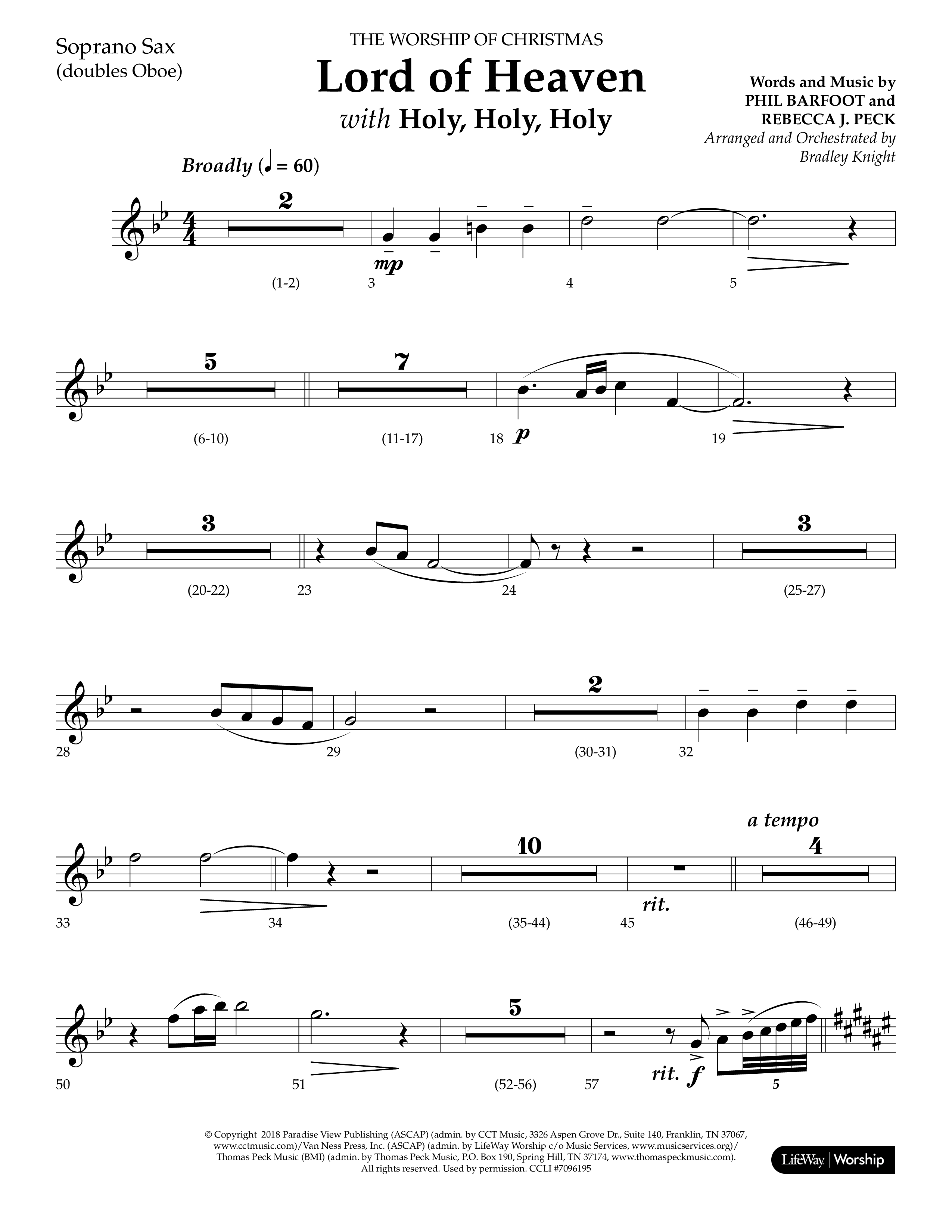 Lord of Heaven (with Holy, Holy, Holy) (Choral Anthem SATB) Soprano Sax (Lifeway Choral / Arr. Bradley Knight)