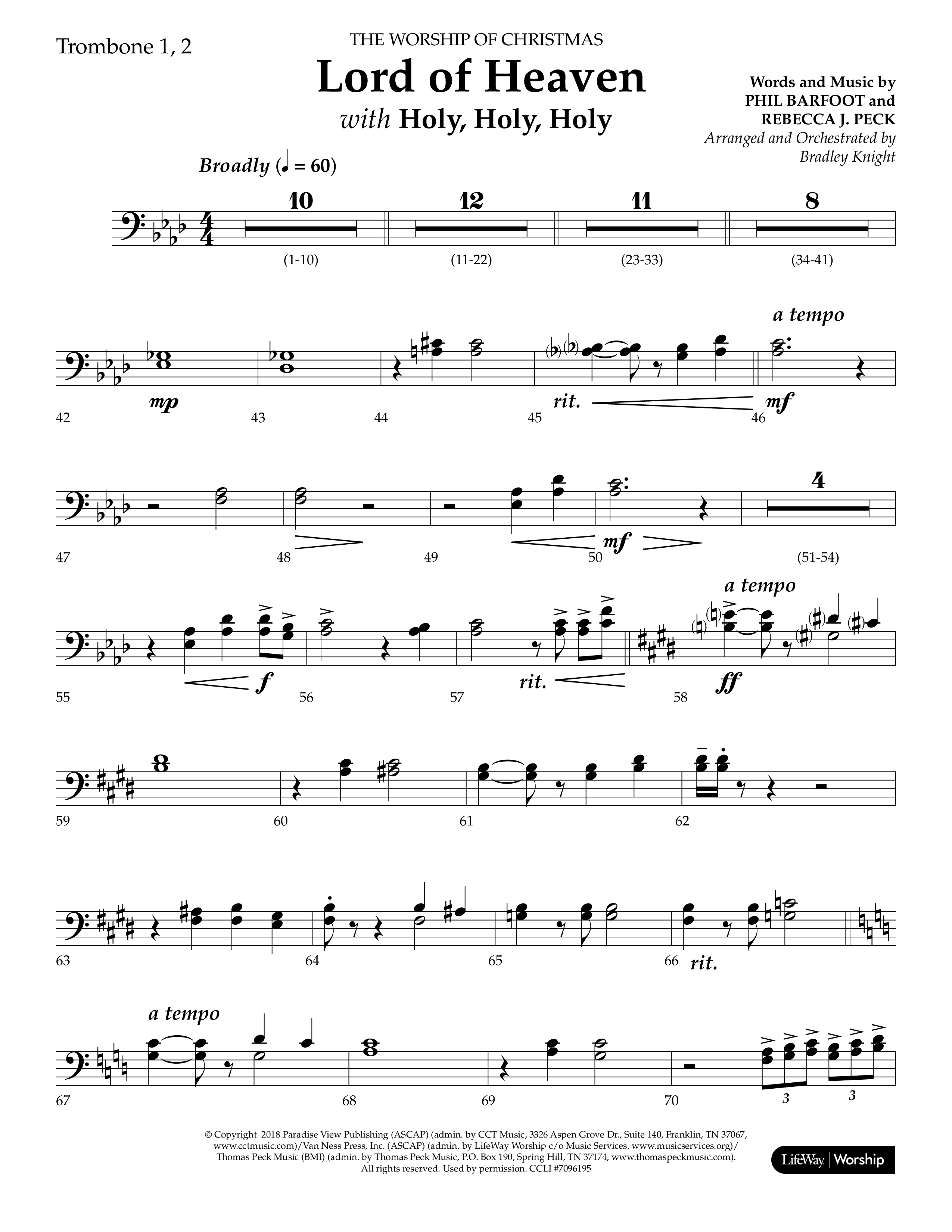 Lord of Heaven (with Holy, Holy, Holy) (Choral Anthem SATB) Trombone 1/2 (Lifeway Choral / Arr. Bradley Knight)