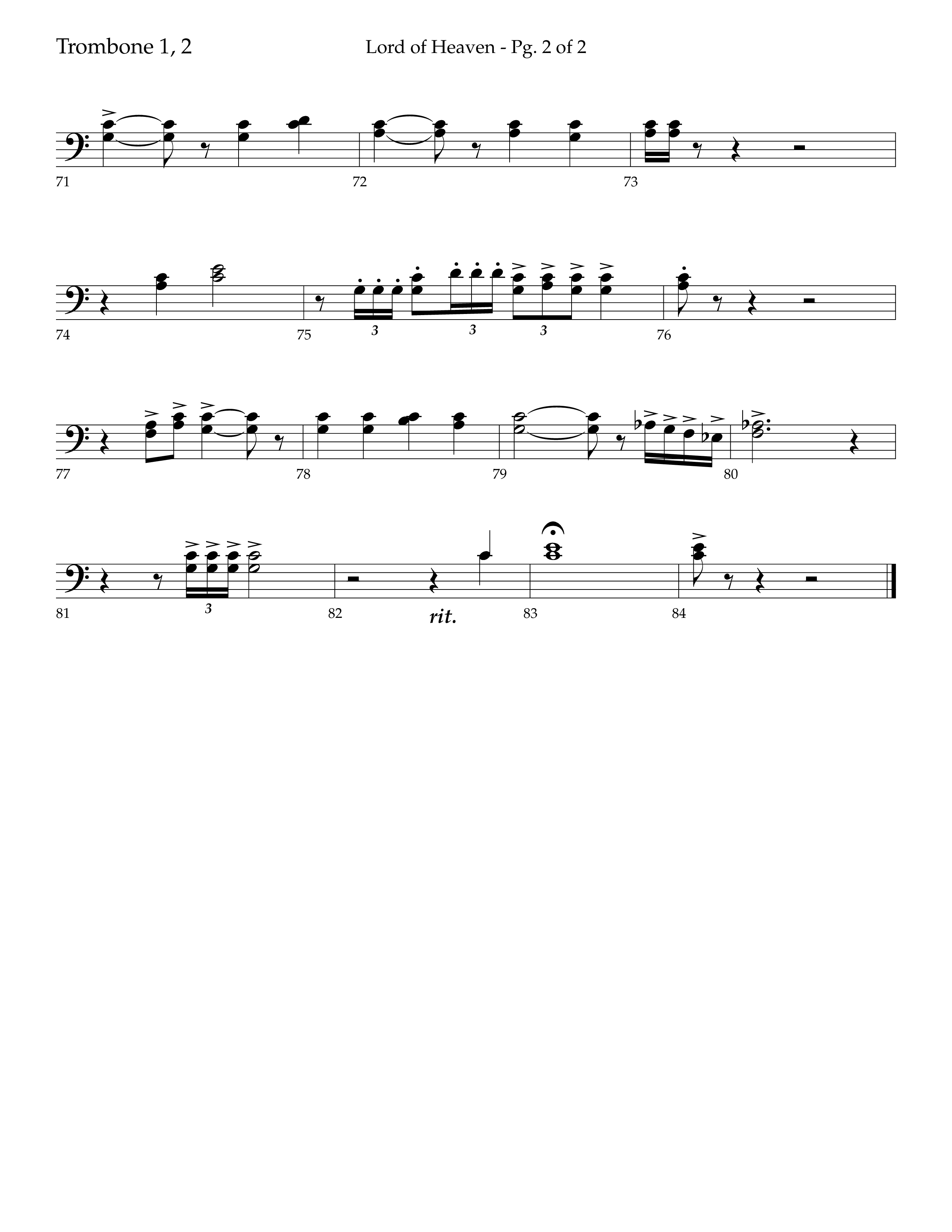 Lord of Heaven (with Holy, Holy, Holy) (Choral Anthem SATB) Trombone 1/2 (Lifeway Choral / Arr. Bradley Knight)