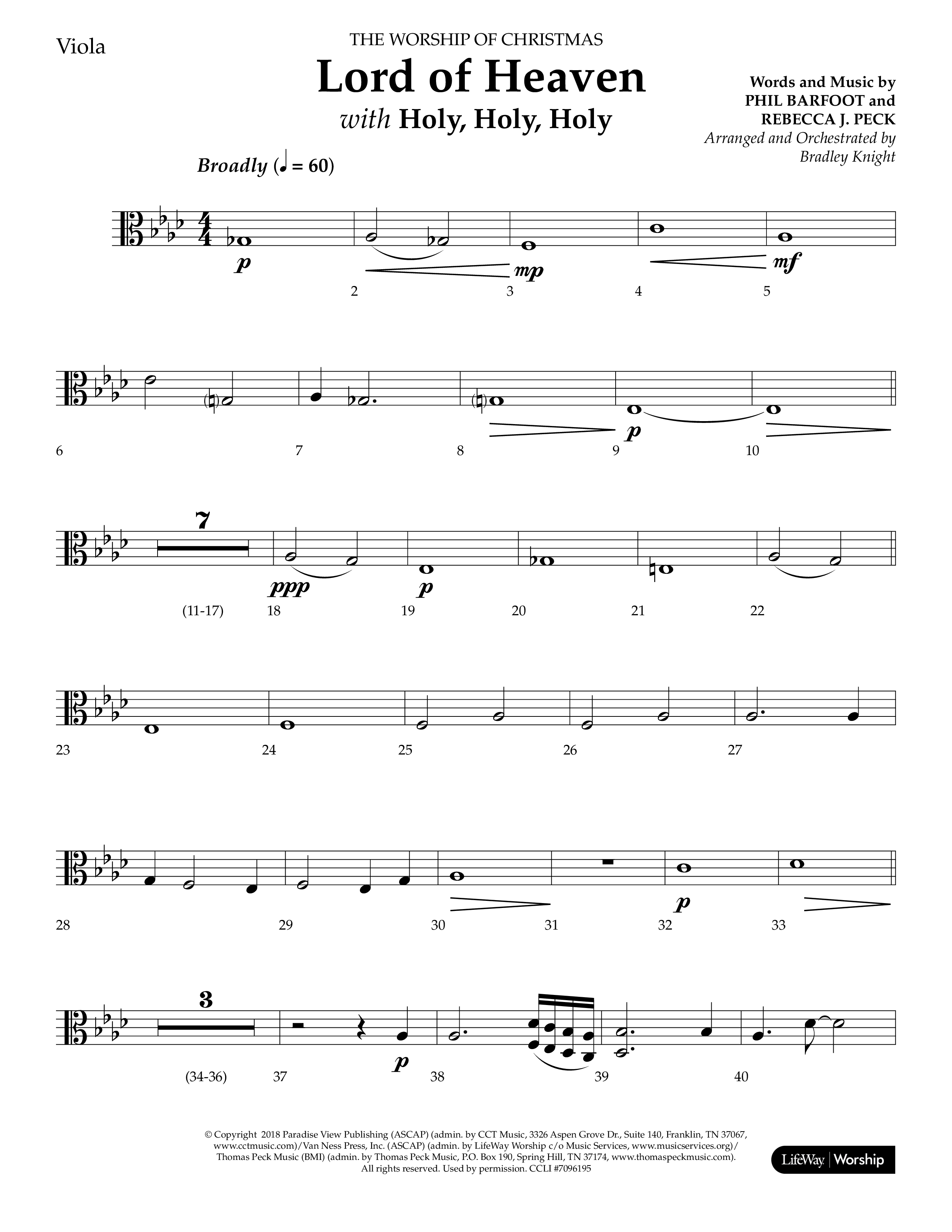 Lord of Heaven (with Holy, Holy, Holy) (Choral Anthem SATB) Viola (Lifeway Choral / Arr. Bradley Knight)