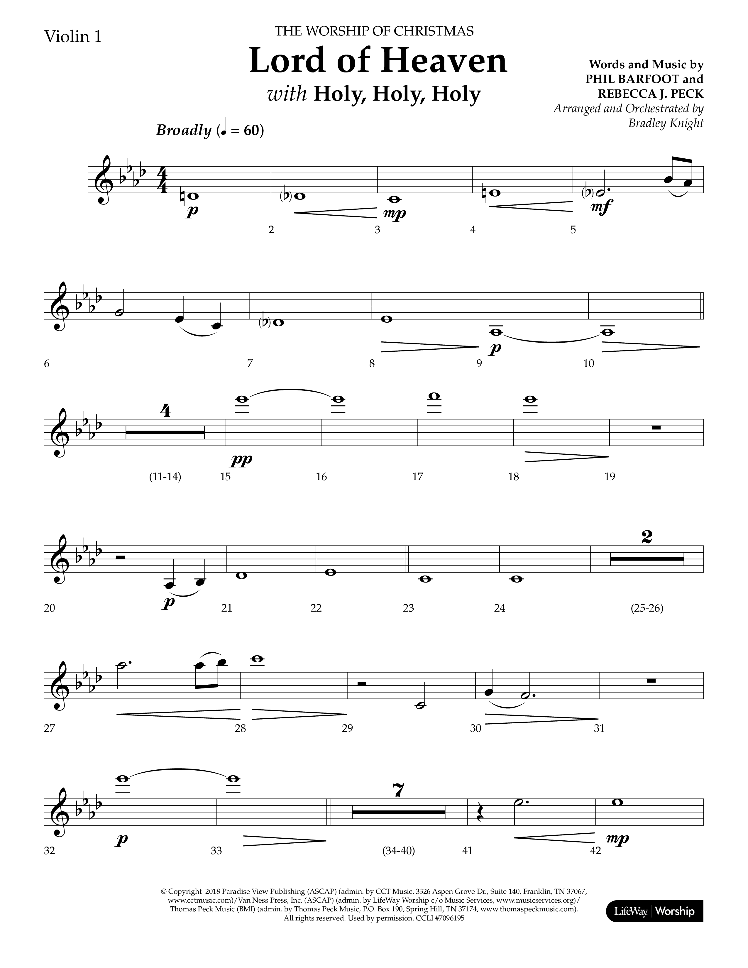 Lord of Heaven (with Holy, Holy, Holy) (Choral Anthem SATB) Violin 1 (Lifeway Choral / Arr. Bradley Knight)