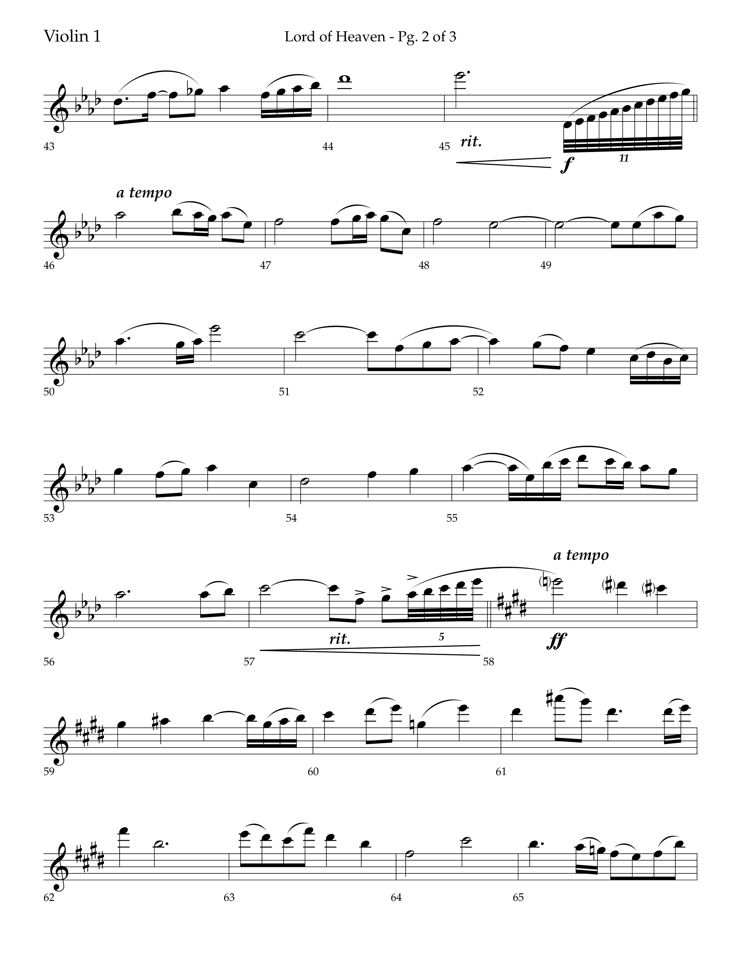 Lord of Heaven (with Holy, Holy, Holy) (Choral Anthem SATB) Violin 1 (Lifeway Choral / Arr. Bradley Knight)