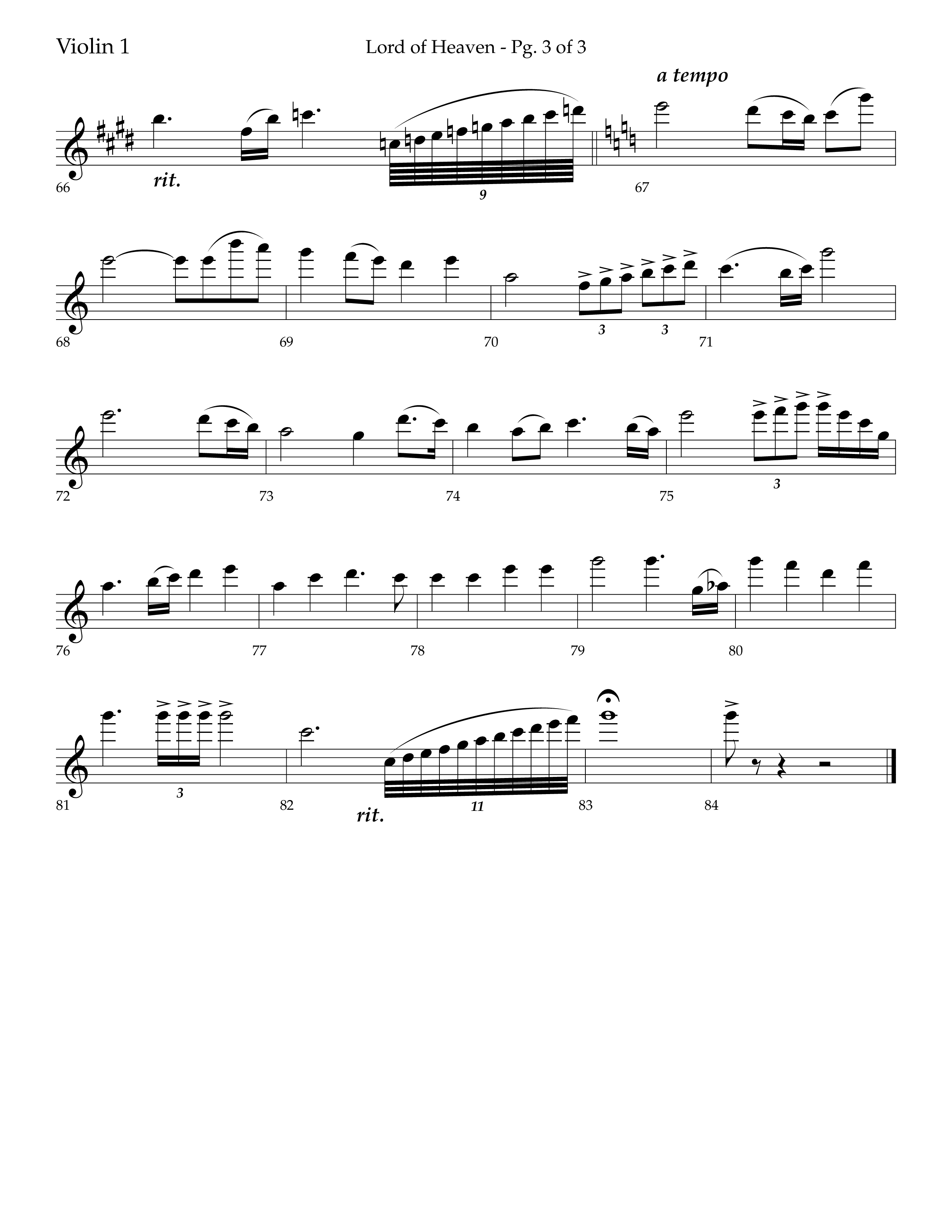 Lord of Heaven (with Holy, Holy, Holy) (Choral Anthem SATB) Violin 1 (Lifeway Choral / Arr. Bradley Knight)