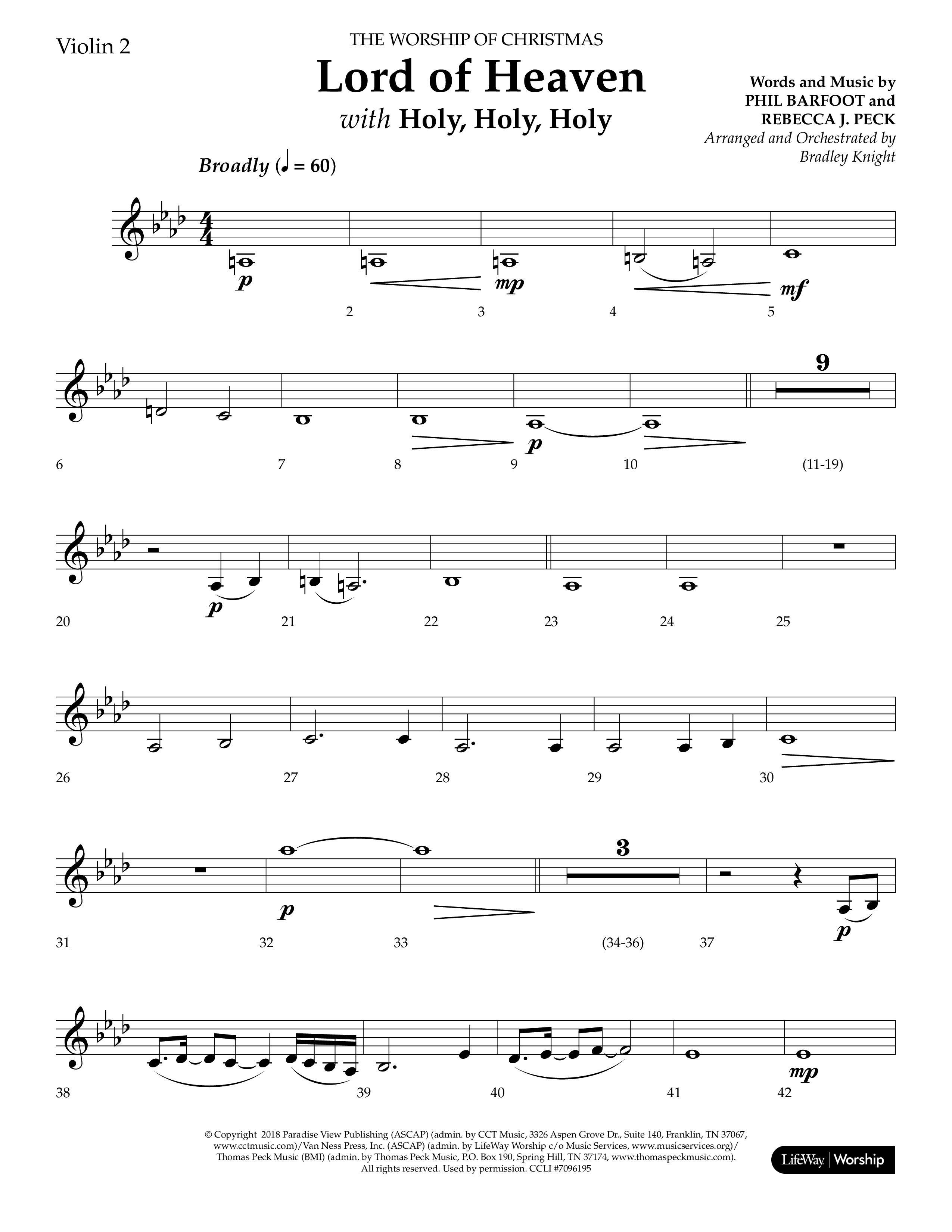 Lord of Heaven (with Holy, Holy, Holy) (Choral Anthem SATB) Violin 2 (Lifeway Choral / Arr. Bradley Knight)