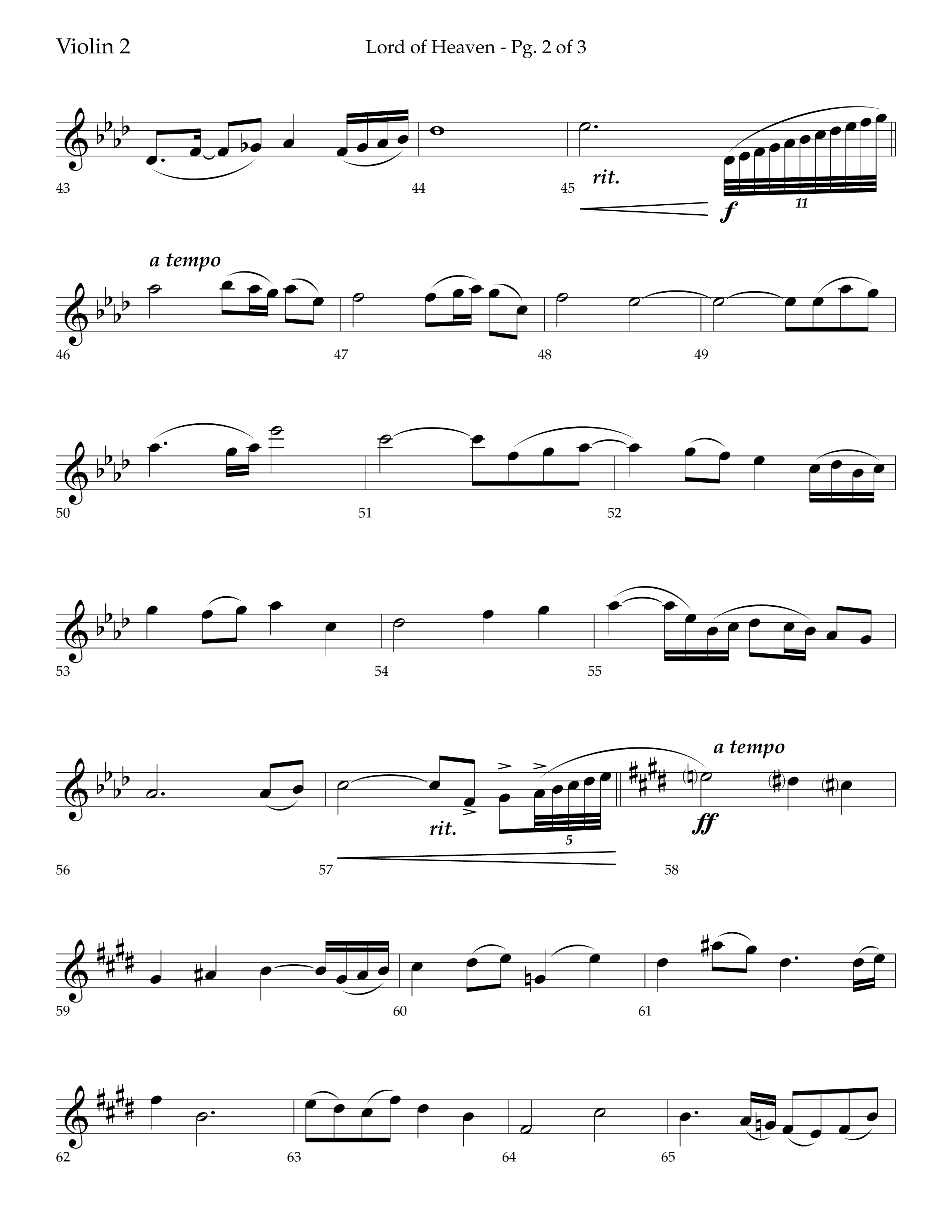 Lord of Heaven (with Holy, Holy, Holy) (Choral Anthem SATB) Violin 2 (Lifeway Choral / Arr. Bradley Knight)