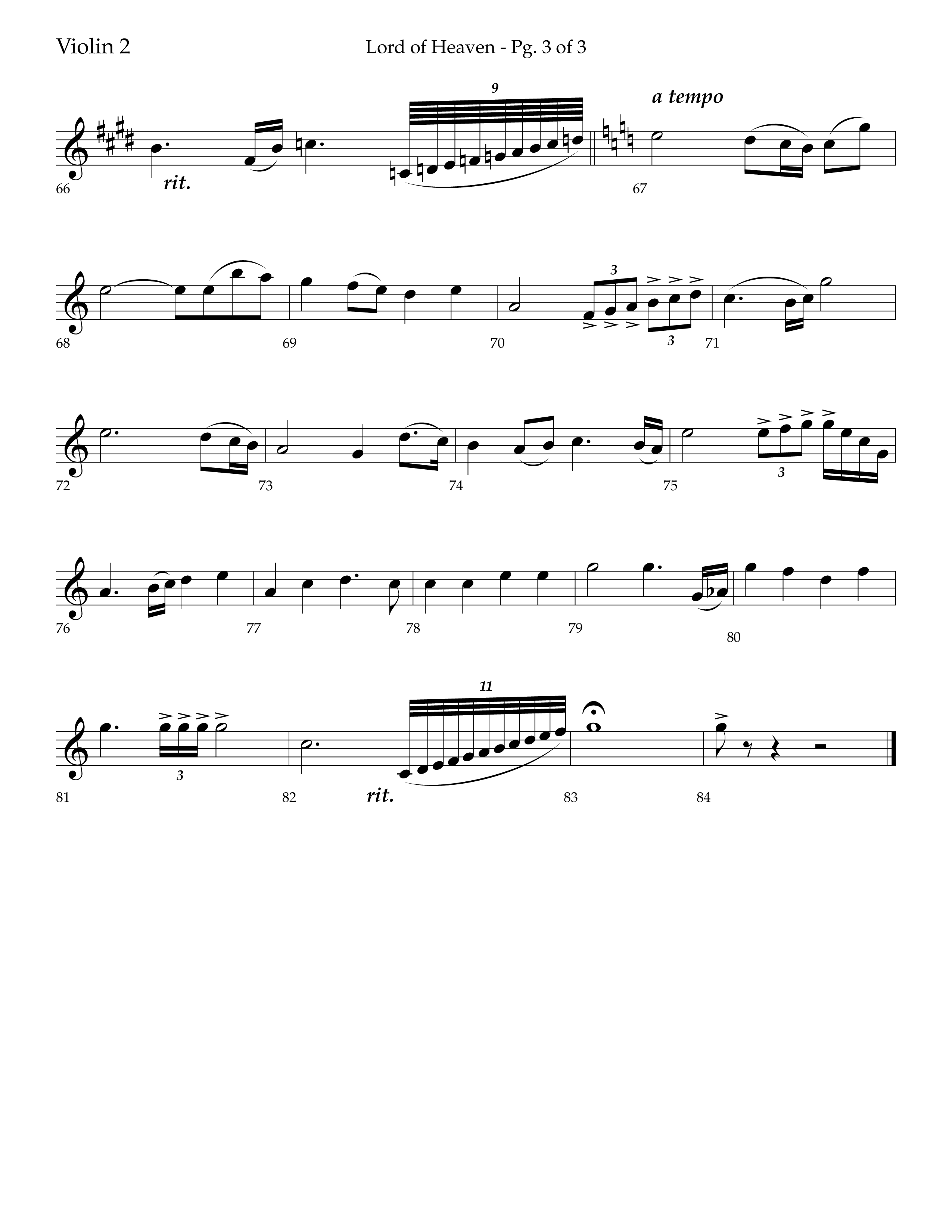 Lord of Heaven (with Holy, Holy, Holy) (Choral Anthem SATB) Violin 2 (Lifeway Choral / Arr. Bradley Knight)