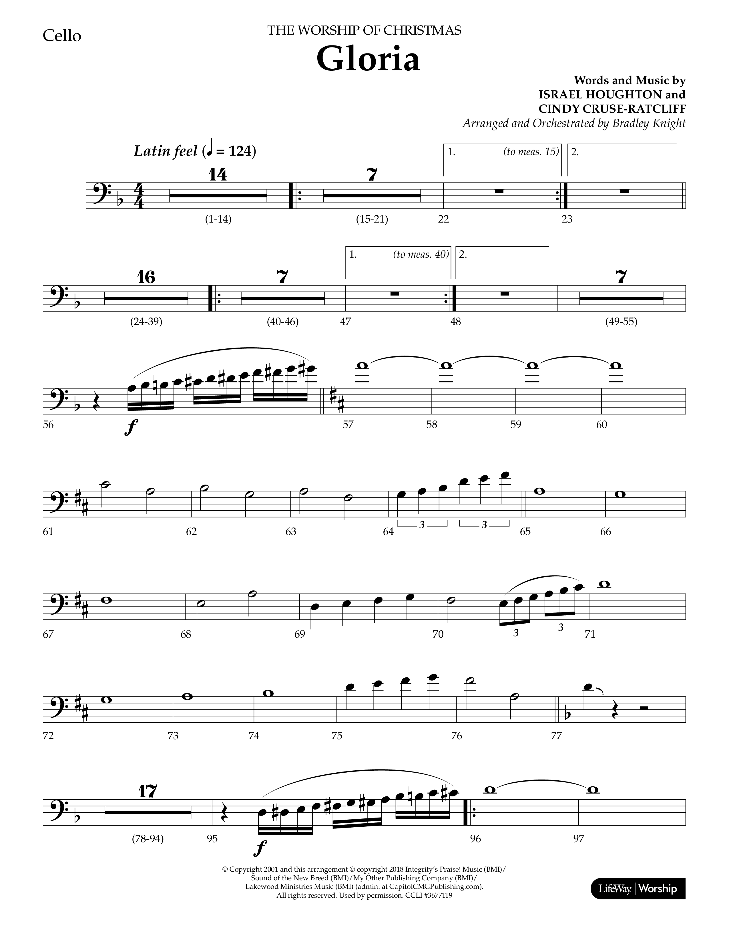 Gloria (Choral Anthem SATB) Cello (Lifeway Choral / Arr. Bradley Knight)