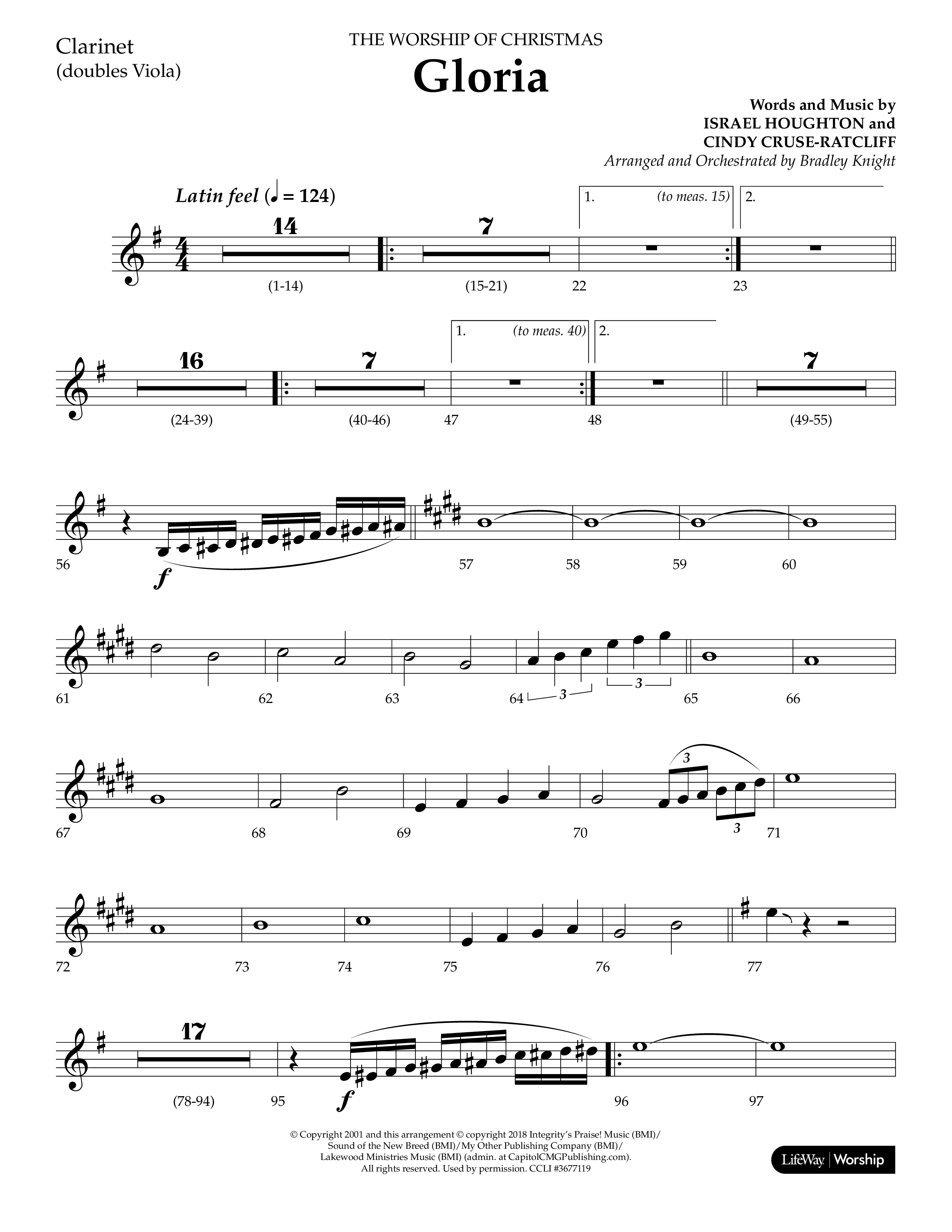Gloria (Choral Anthem SATB) Clarinet (Lifeway Choral / Arr. Bradley Knight)