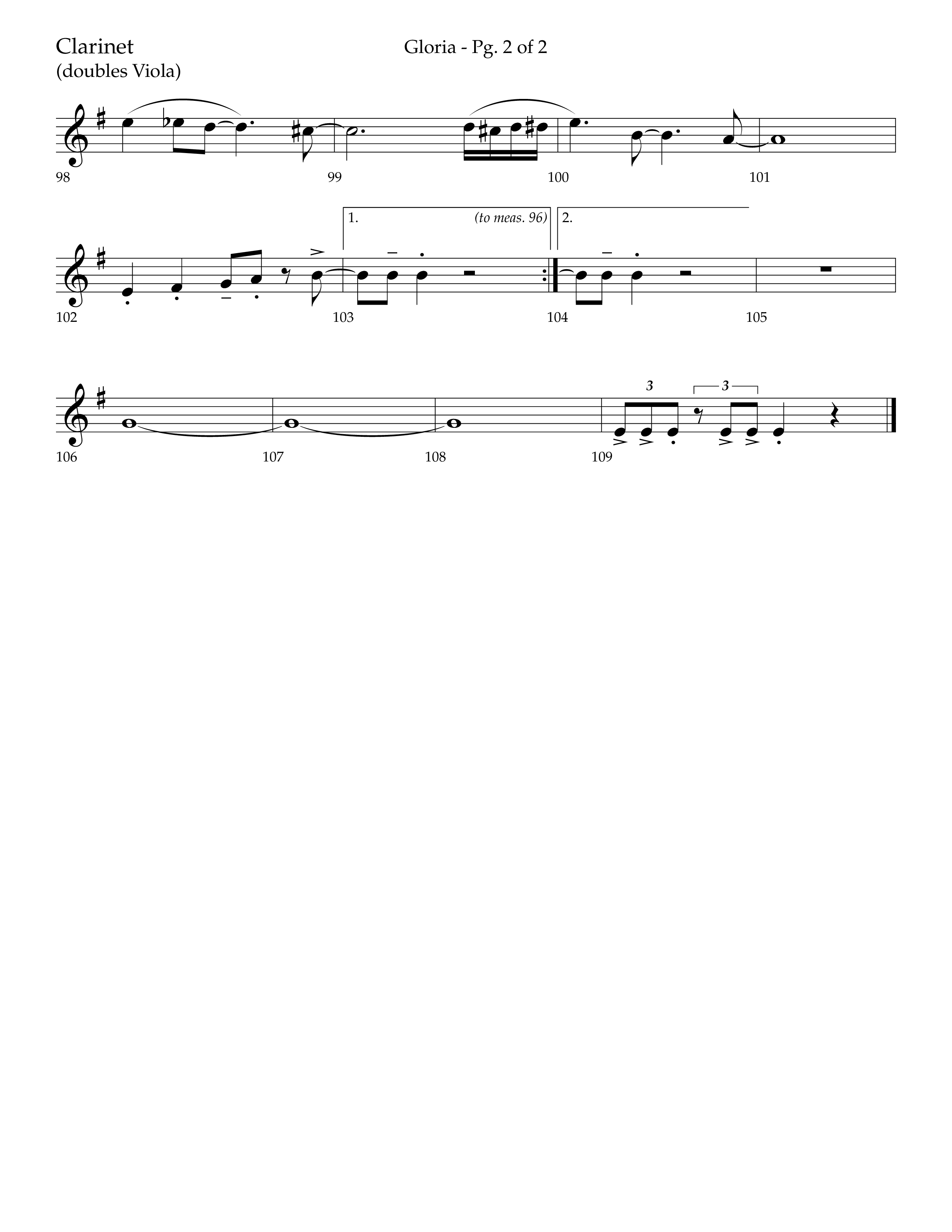 Gloria (Choral Anthem SATB) Clarinet (Lifeway Choral / Arr. Bradley Knight)