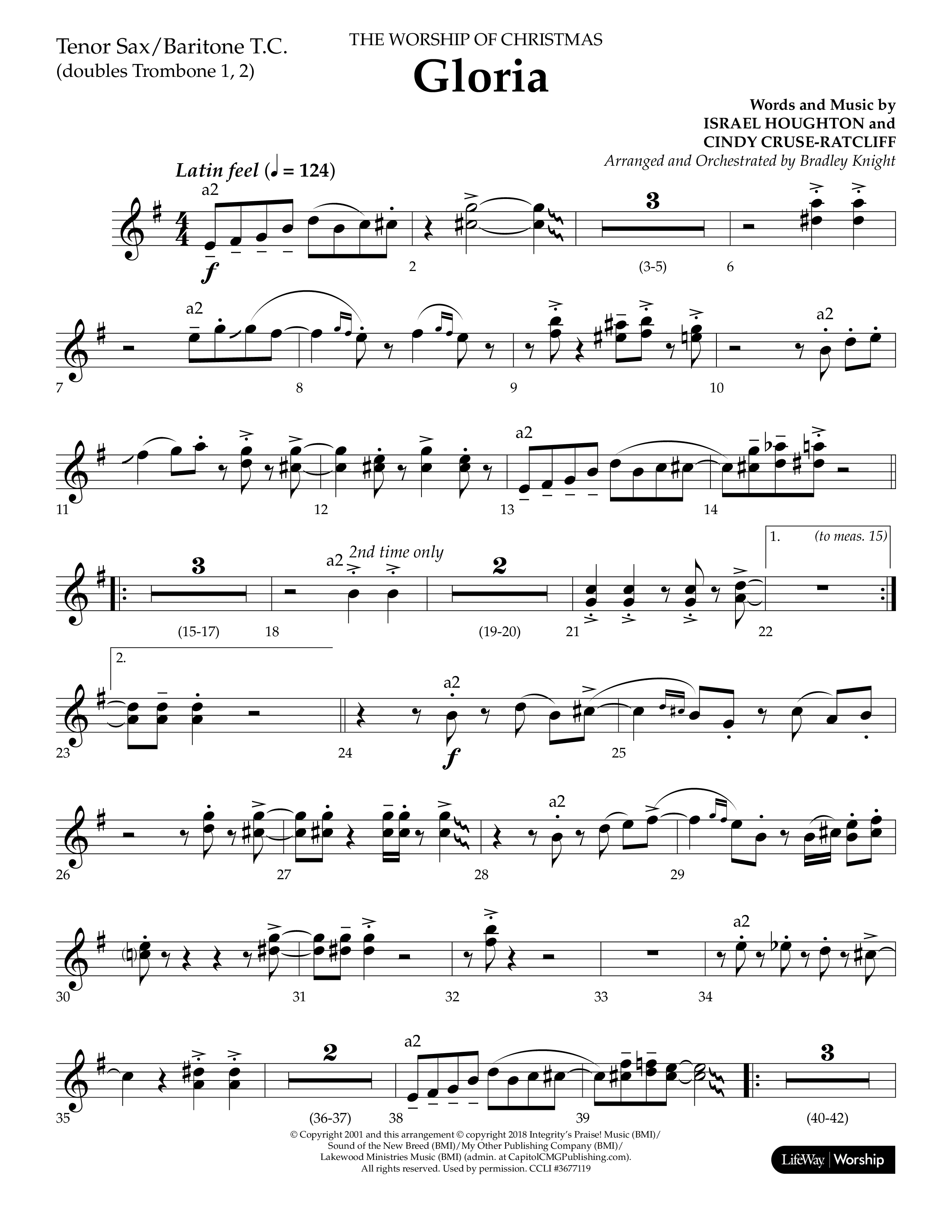 Gloria (Choral Anthem SATB) Tenor Sax/Baritone T.C. (Lifeway Choral / Arr. Bradley Knight)