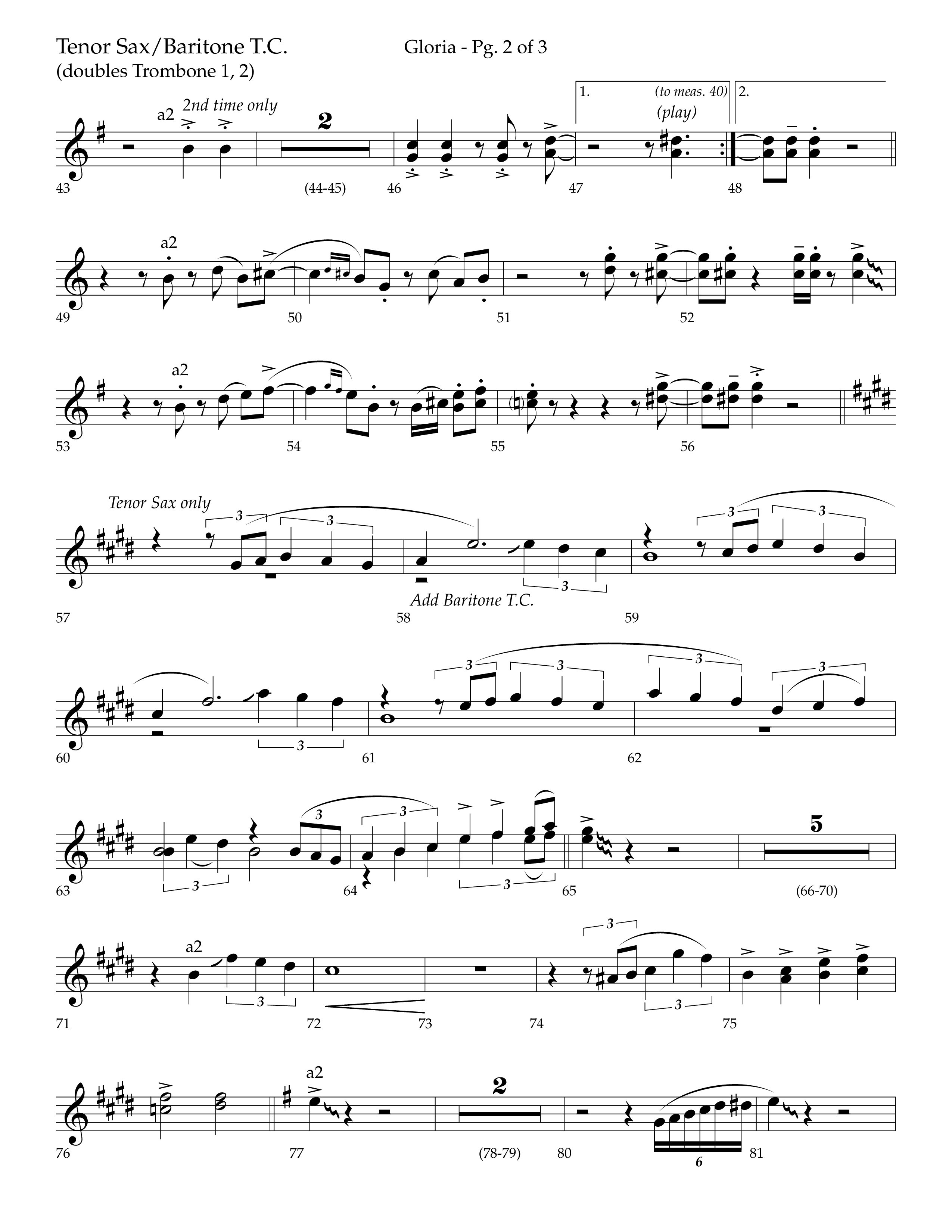 Gloria (Choral Anthem SATB) Tenor Sax/Baritone T.C. (Lifeway Choral / Arr. Bradley Knight)