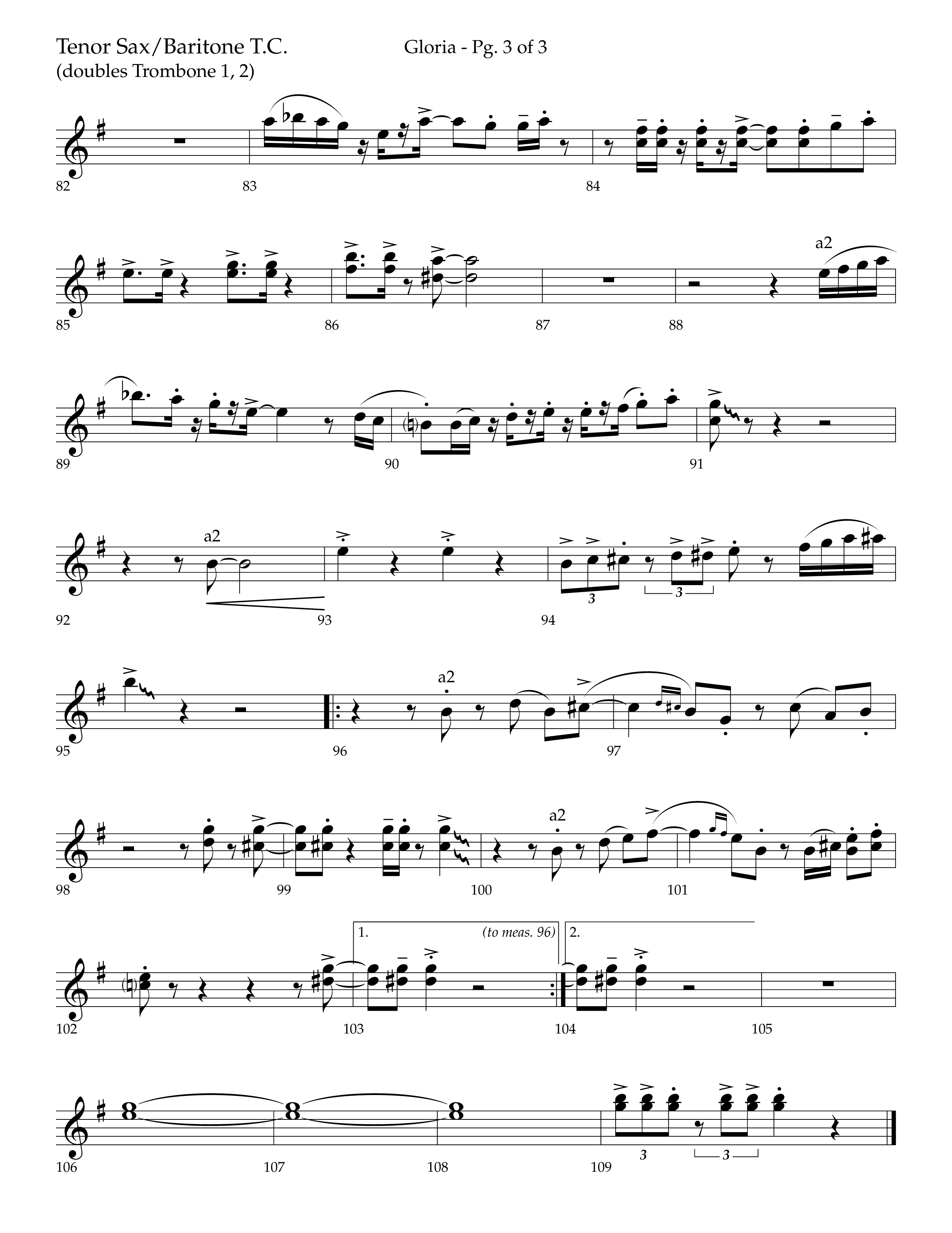 Gloria (Choral Anthem SATB) Tenor Sax/Baritone T.C. (Lifeway Choral / Arr. Bradley Knight)