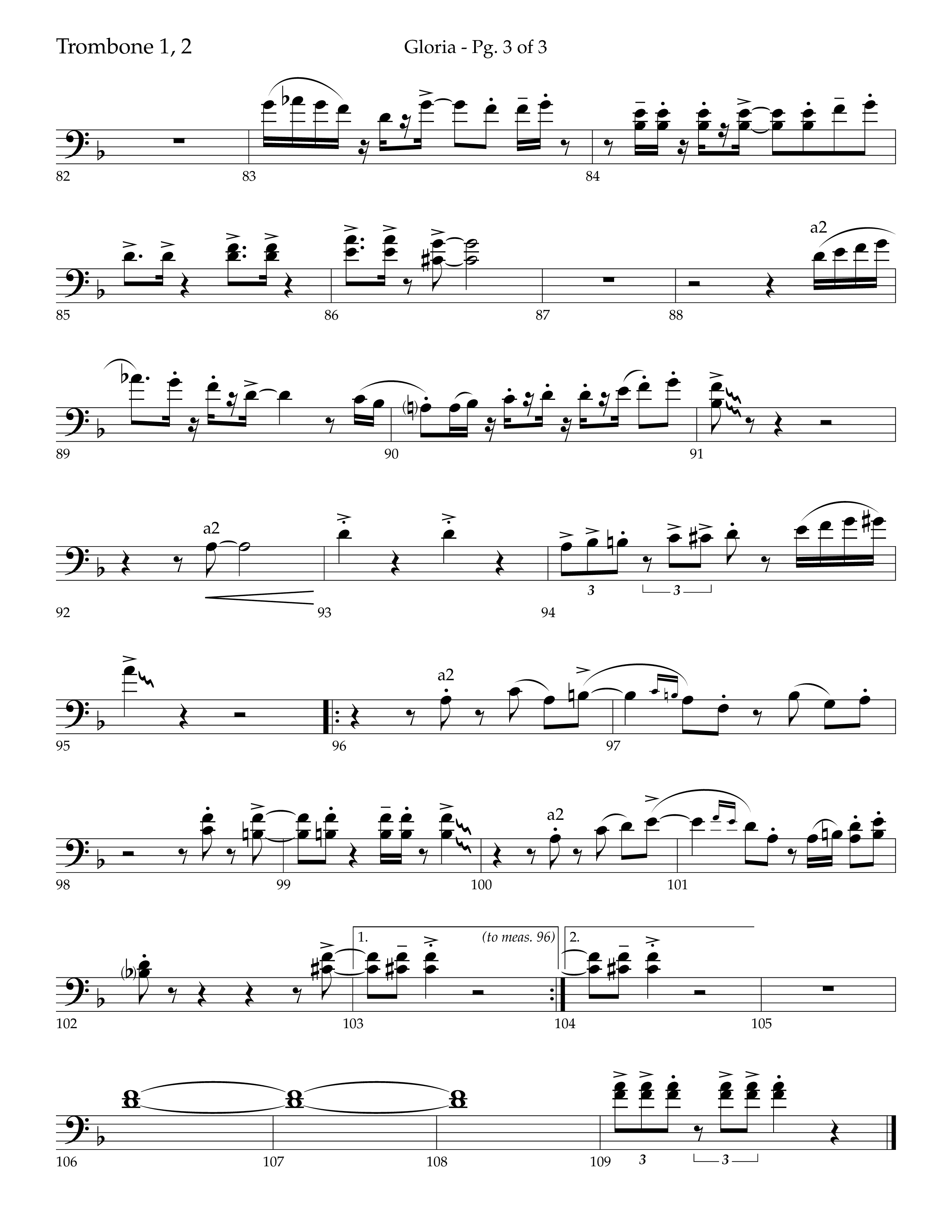 Gloria (Choral Anthem SATB) Trombone 1/2 (Lifeway Choral / Arr. Bradley Knight)