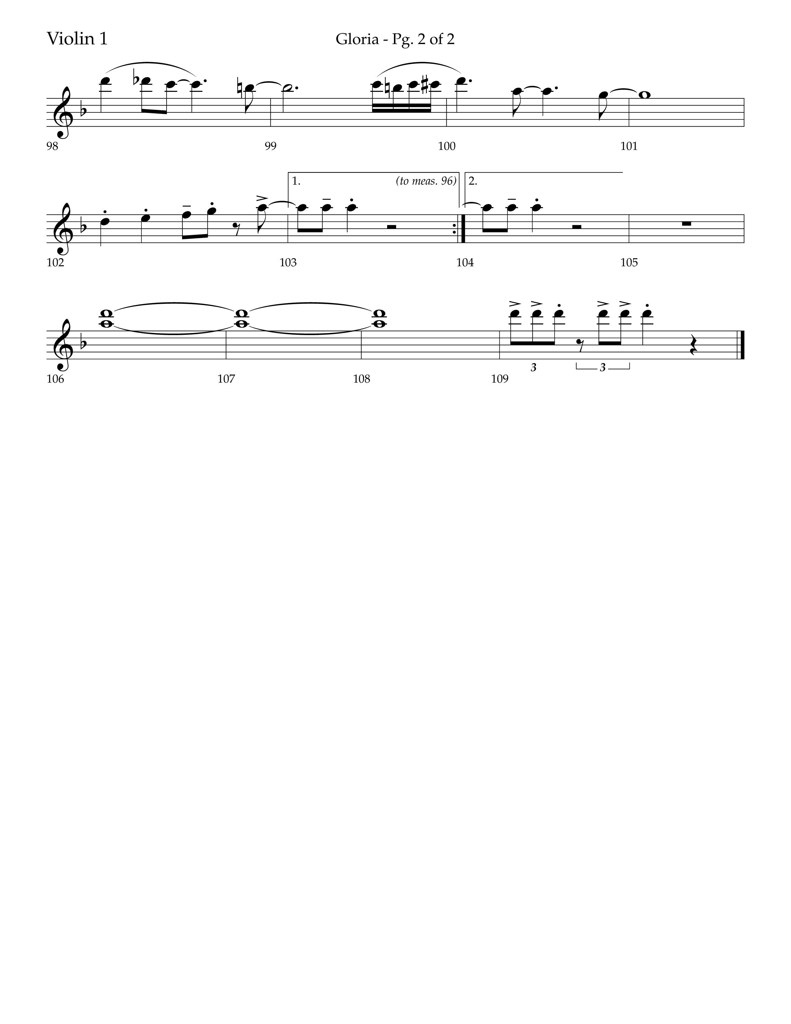 Gloria (Choral Anthem SATB) Violin 1 (Lifeway Choral / Arr. Bradley Knight)
