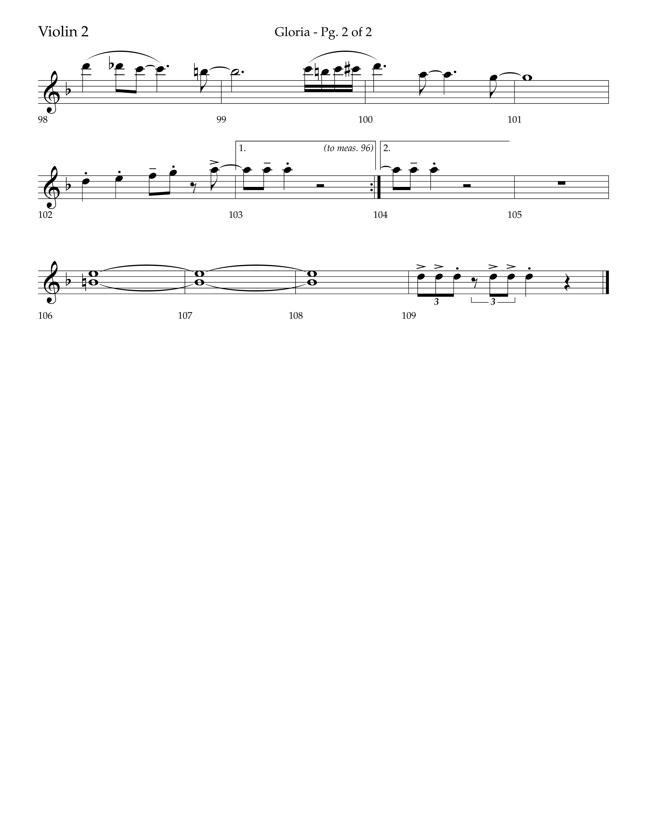 Gloria (Choral Anthem SATB) Violin 2 (Lifeway Choral / Arr. Bradley Knight)