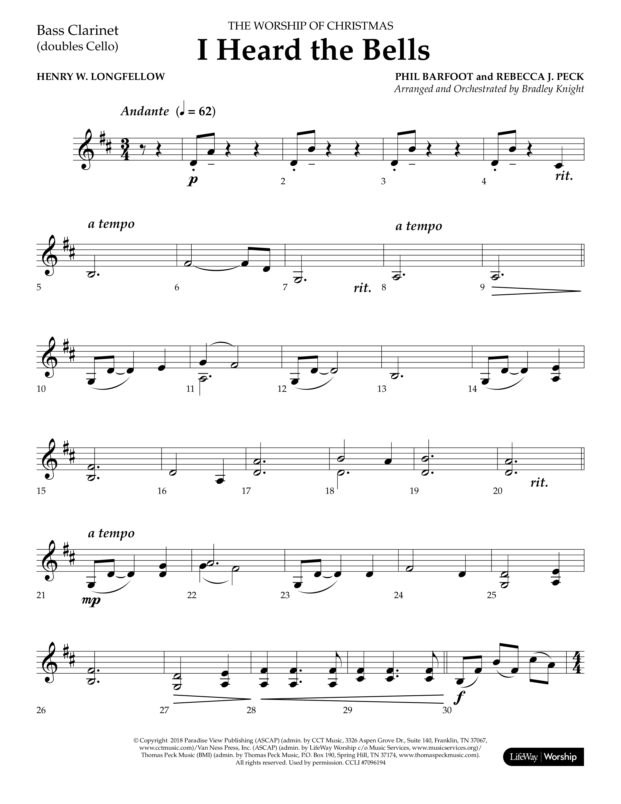 I Heard the Bells (Choral Anthem SATB) Bass Clarinet (Lifeway Choral / Arr. Bradley Knight)