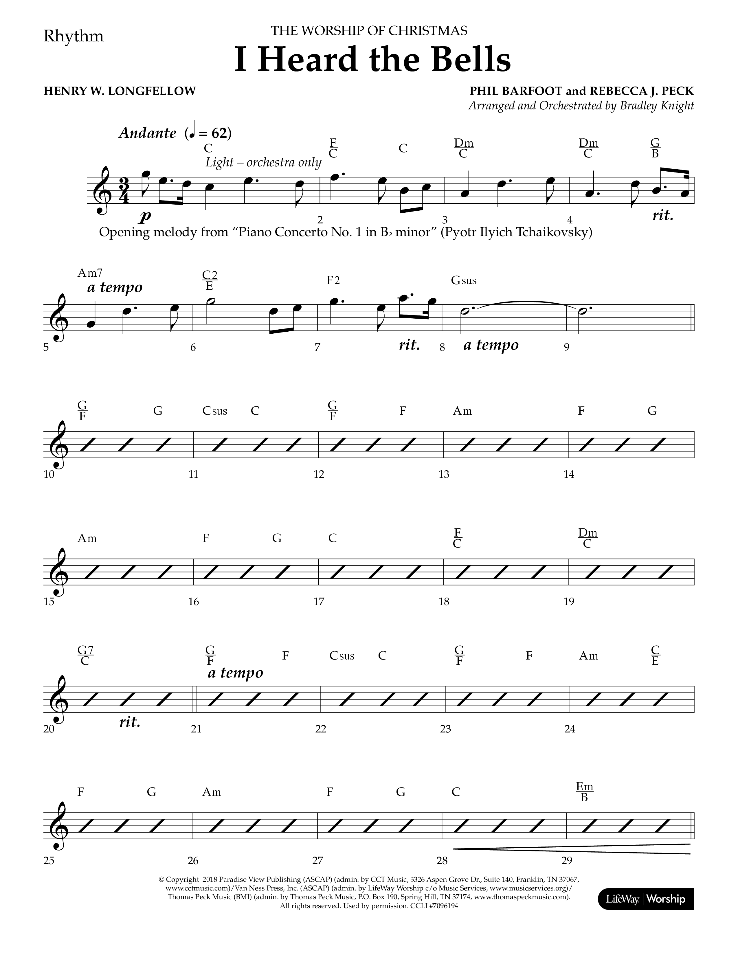 I Heard the Bells (Choral Anthem SATB) Rhythm Chart (Lifeway Choral / Arr. Bradley Knight)