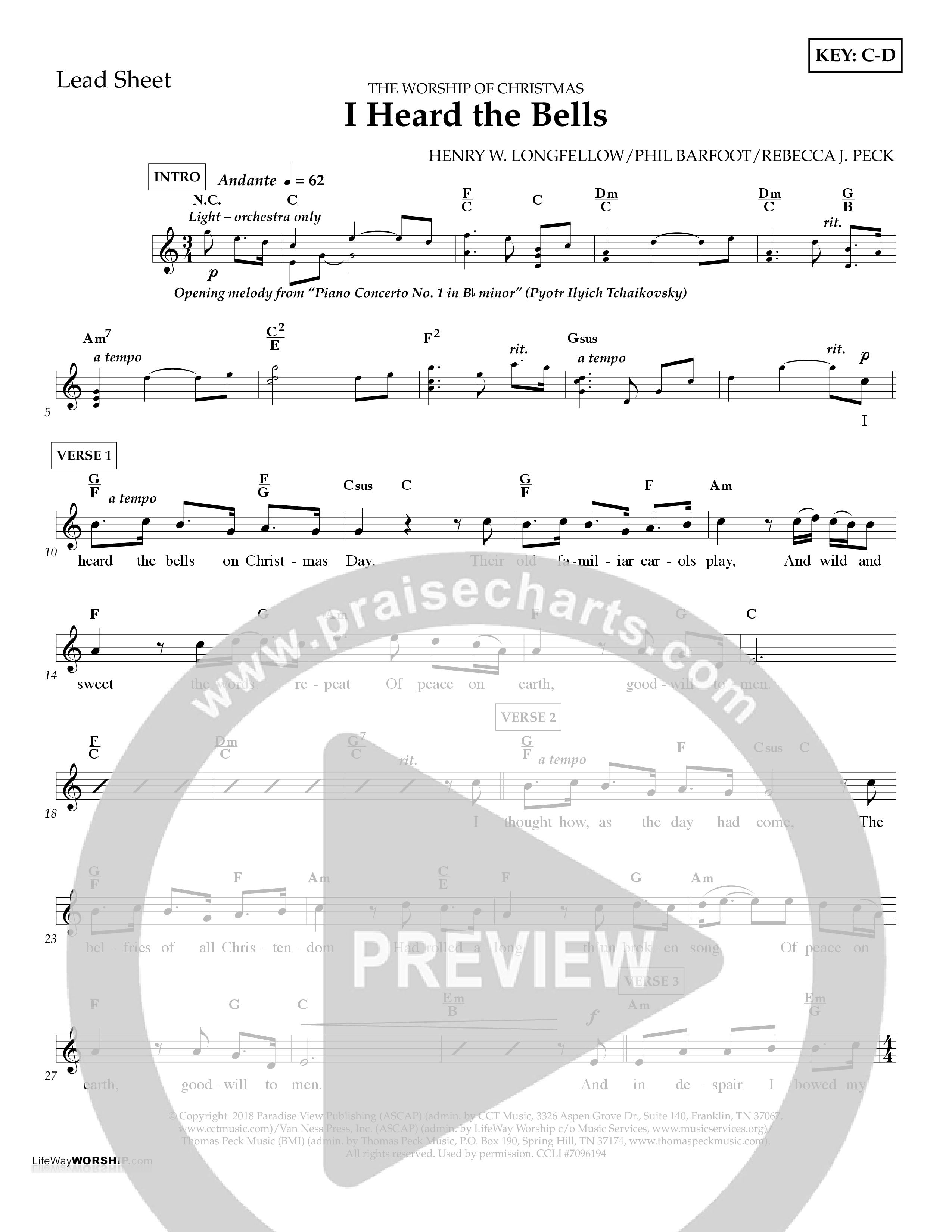 I Heard the Bells (Choral Anthem SATB) Lead Melody & Rhythm (Lifeway Choral / Arr. Bradley Knight)