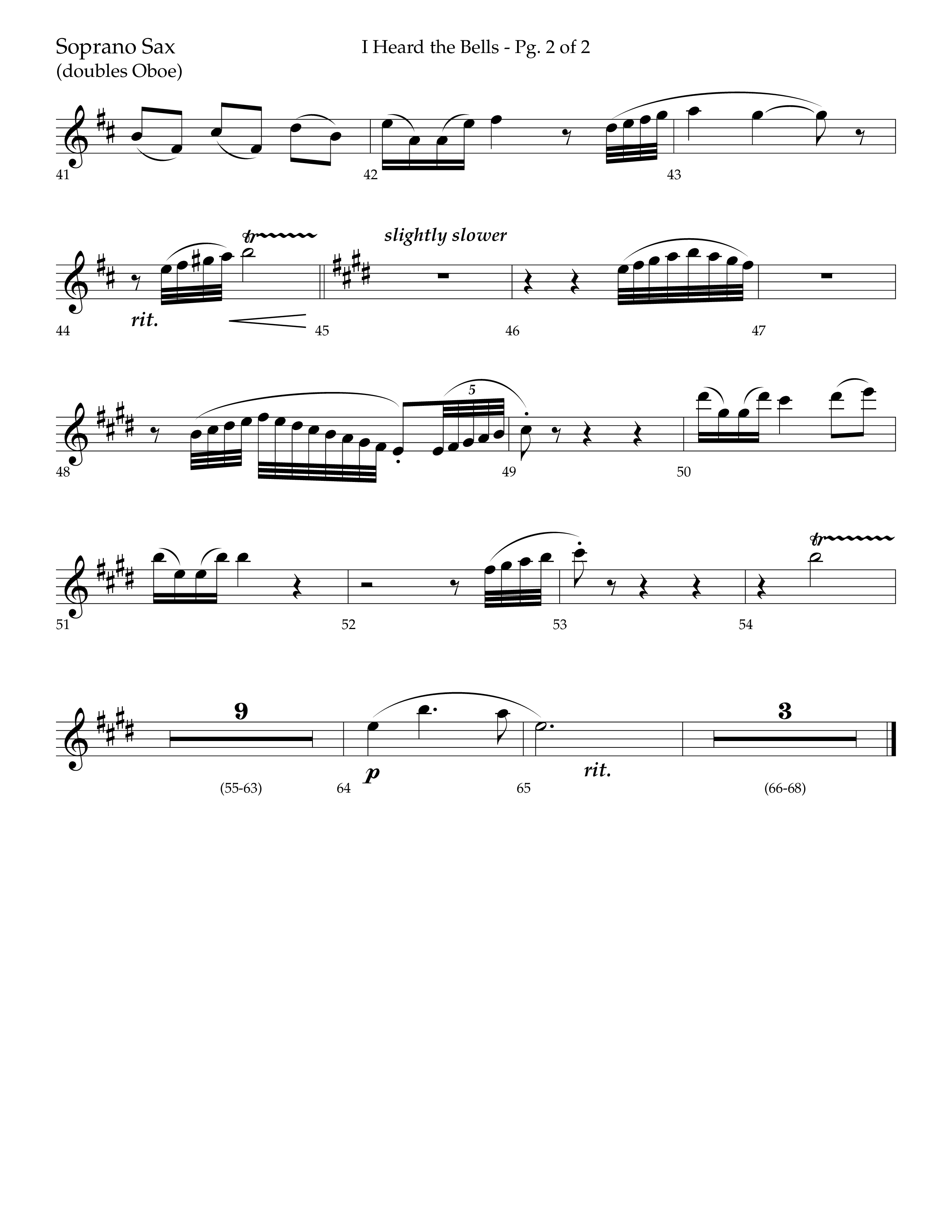 I Heard the Bells (Choral Anthem SATB) Soprano Sax (Lifeway Choral / Arr. Bradley Knight)