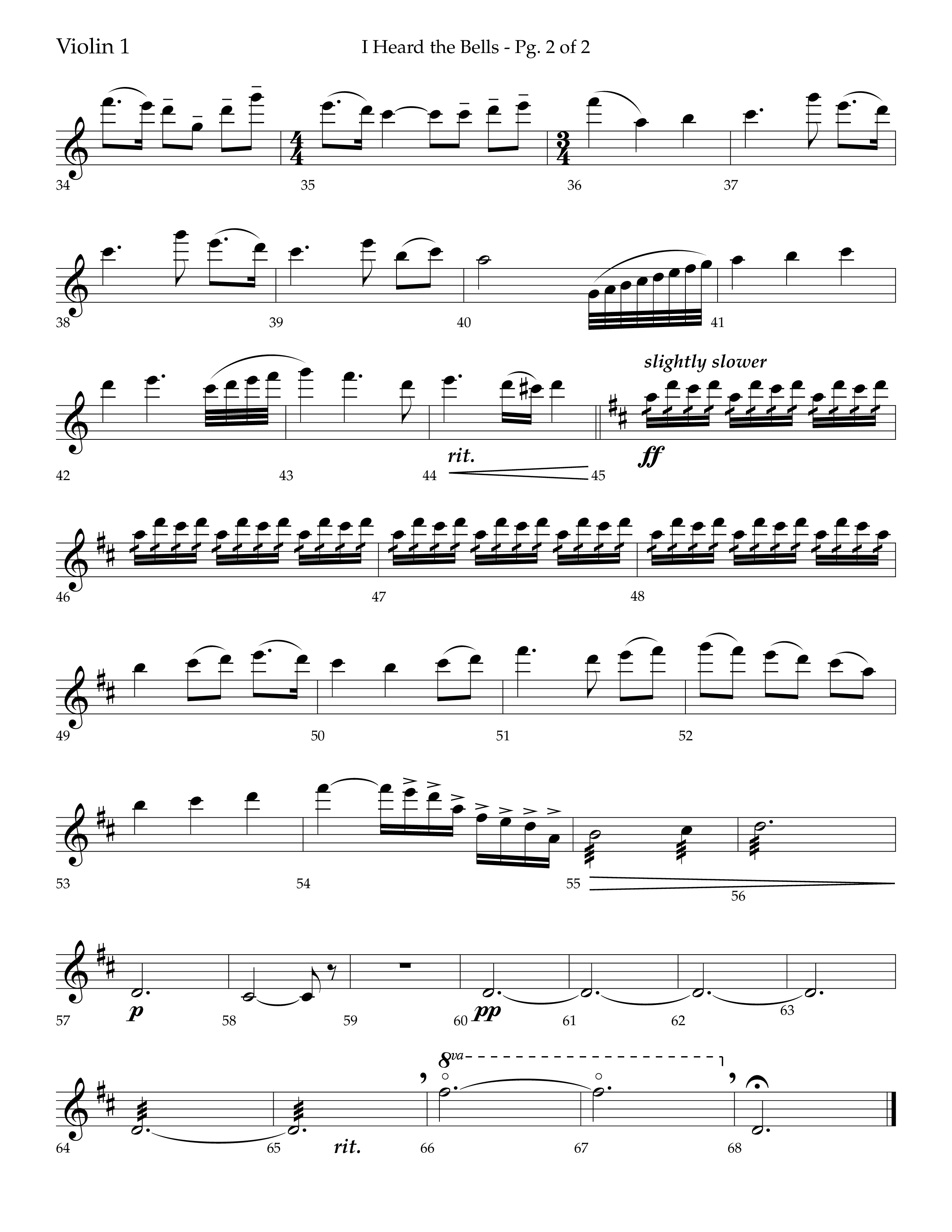 I Heard the Bells (Choral Anthem SATB) Violin 1 (Lifeway Choral / Arr. Bradley Knight)