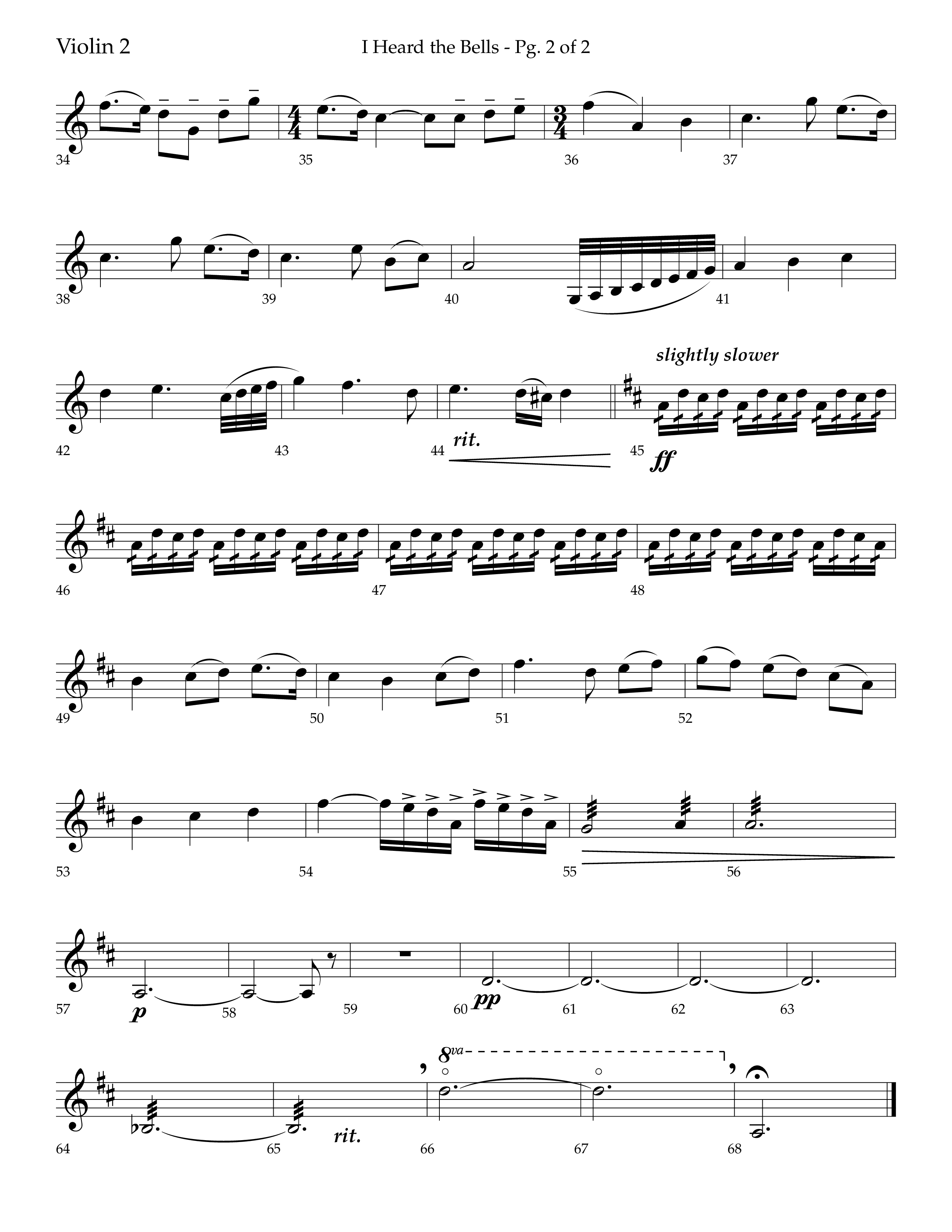 I Heard the Bells (Choral Anthem SATB) Violin 2 (Lifeway Choral / Arr. Bradley Knight)