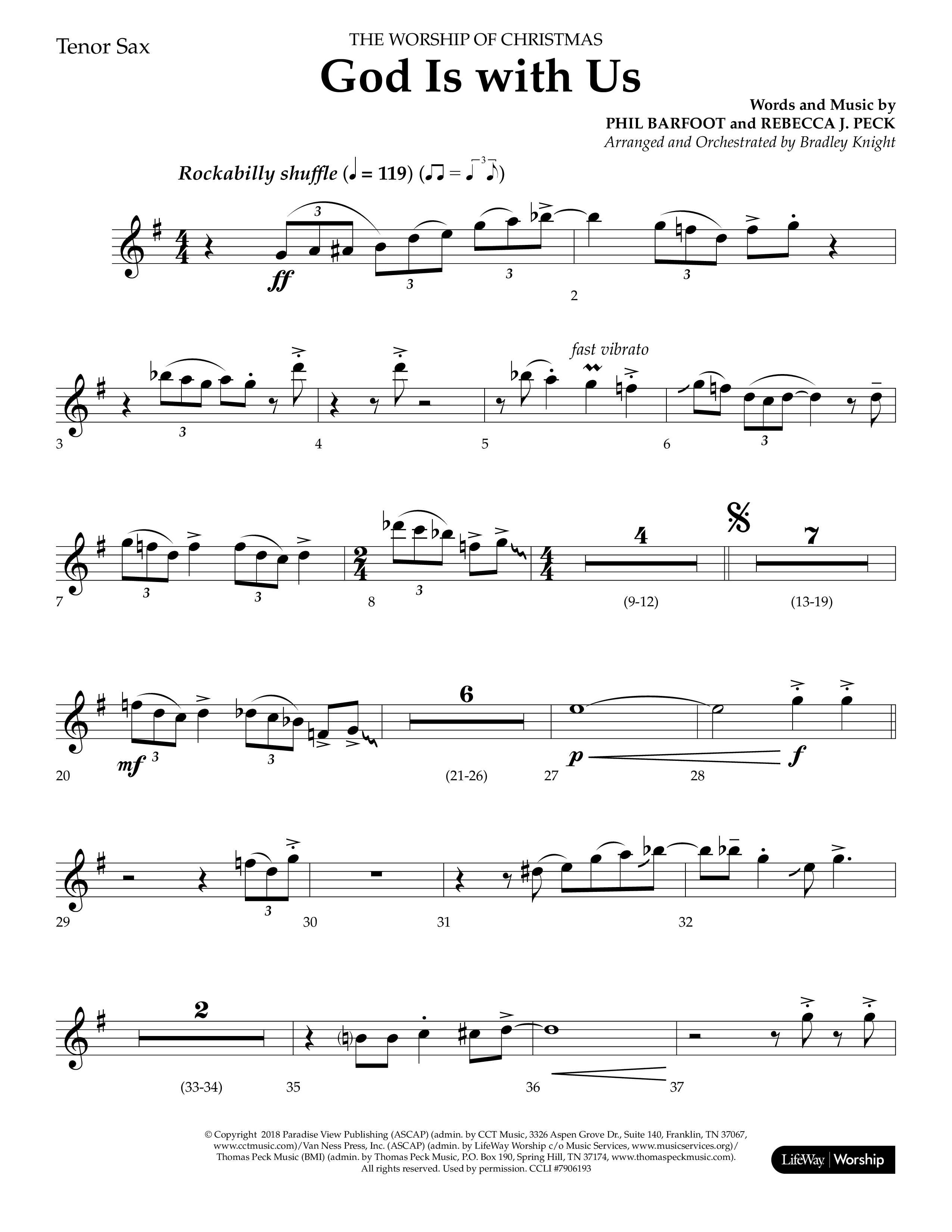God Is With Us (Choral Anthem SATB) Tenor Sax 1 (Lifeway Choral / Arr. Bradley Knight)