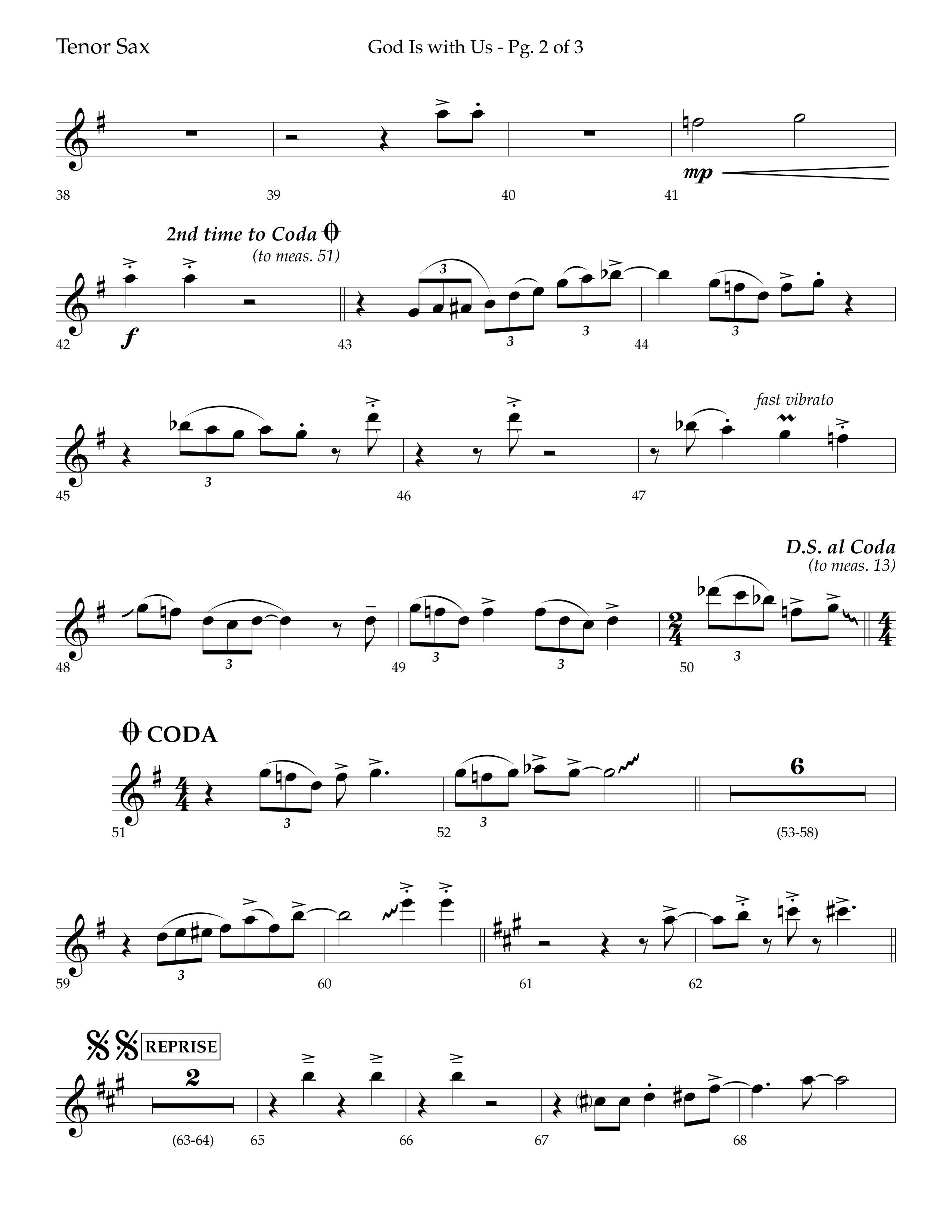 God Is With Us (Choral Anthem SATB) Tenor Sax 1 (Lifeway Choral / Arr. Bradley Knight)