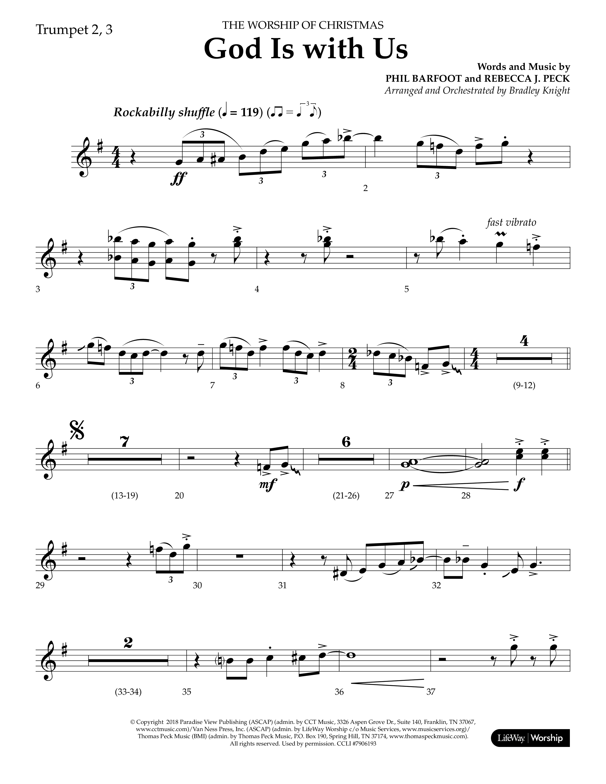 God Is With Us (Choral Anthem SATB) Trumpet 2/3 (Lifeway Choral / Arr. Bradley Knight)