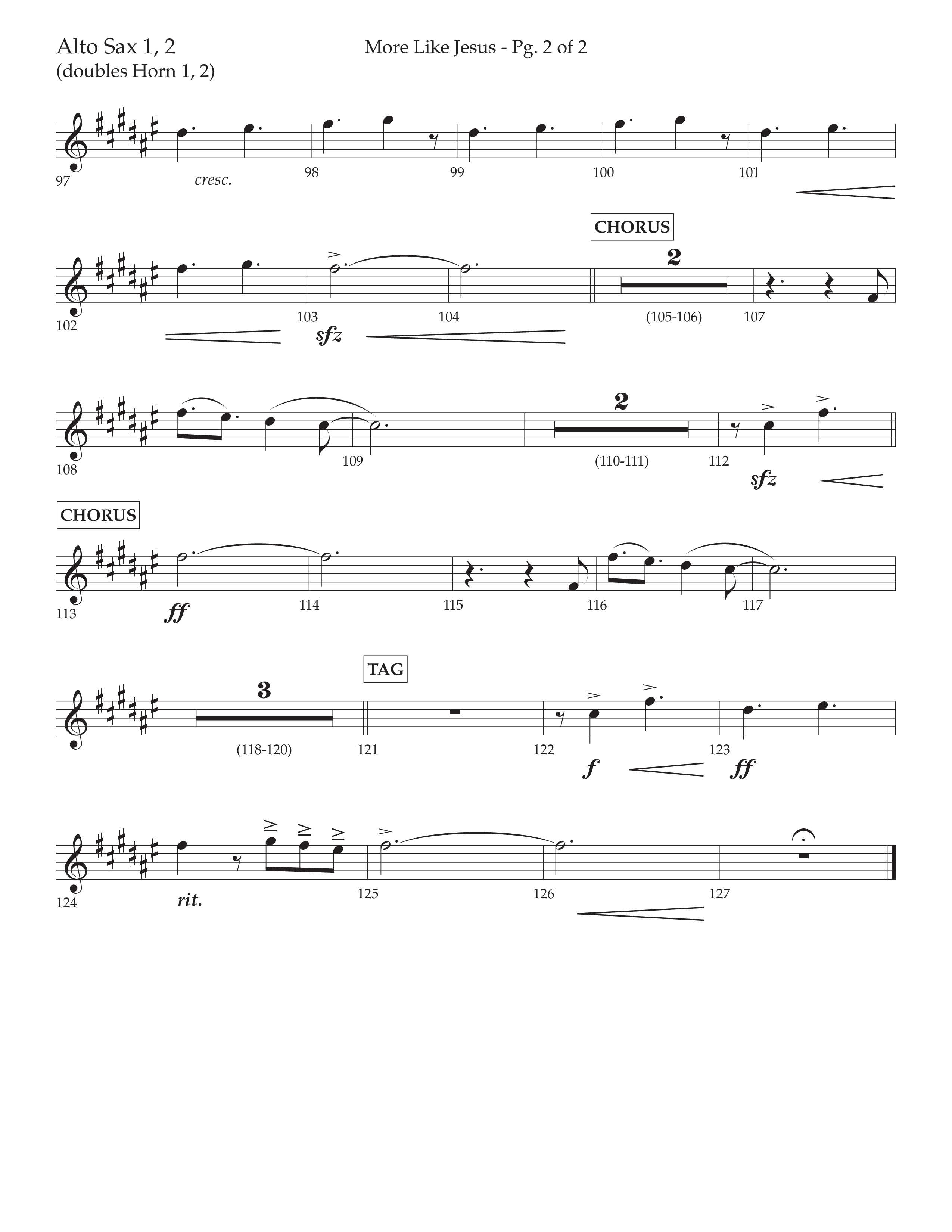 More Like Jesus (Choral Anthem SATB) Alto Sax 1/2 (Lifeway Choral / Arr. Cliff Duren)